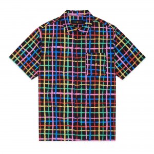 Black Teddy Fresh Crayon Checkered Camp Shirt | 8412PBJNE