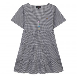 Black Teddy Fresh Gingham Button Dress | 8162IKWBQ