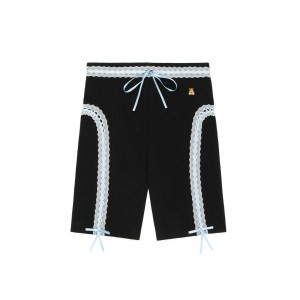 Black Teddy Fresh Ribbon Ribbed Bike Shorts | 0748DYLZG