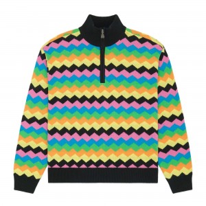 Black Teddy Fresh Zig Zag Quarter Zip Sweater | 9524IWXJU