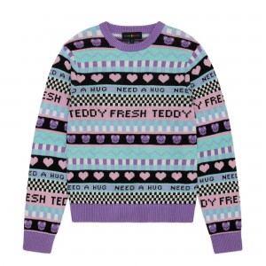 Lavender Teddy Fresh TF Pattern Stripe Sweater | 7203TFJML