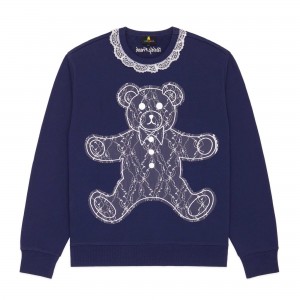 Navy Teddy Fresh Lace Applique Bear Sweatshirt | 0734SANHI