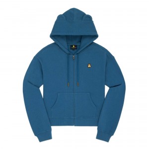 Teal Teddy Fresh Classic Bear Ear Zip Hoodie | 6841QVAET