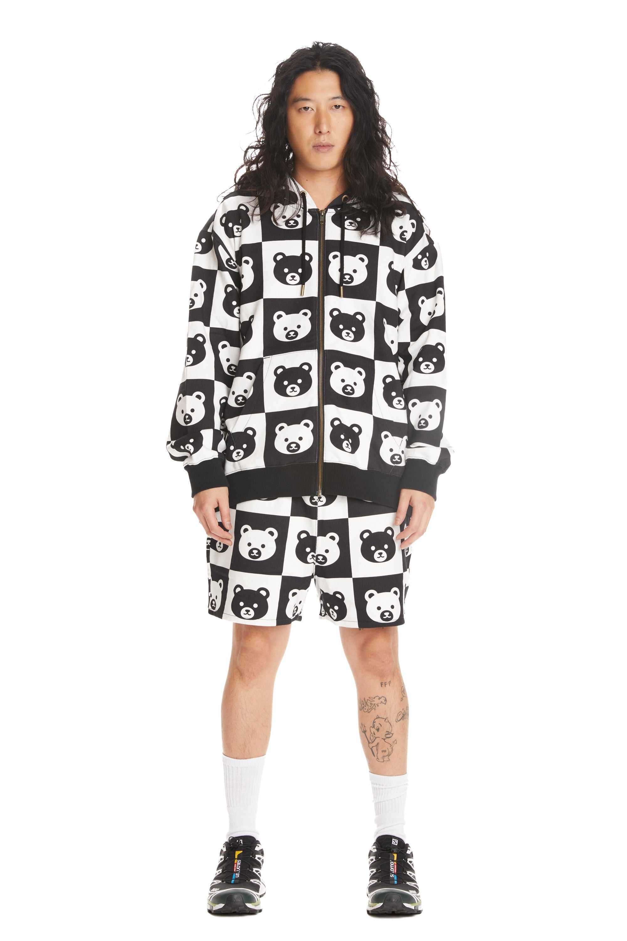 Black Multi Teddy Fresh Bear Check Zip Hoodie | 7650LDIYU