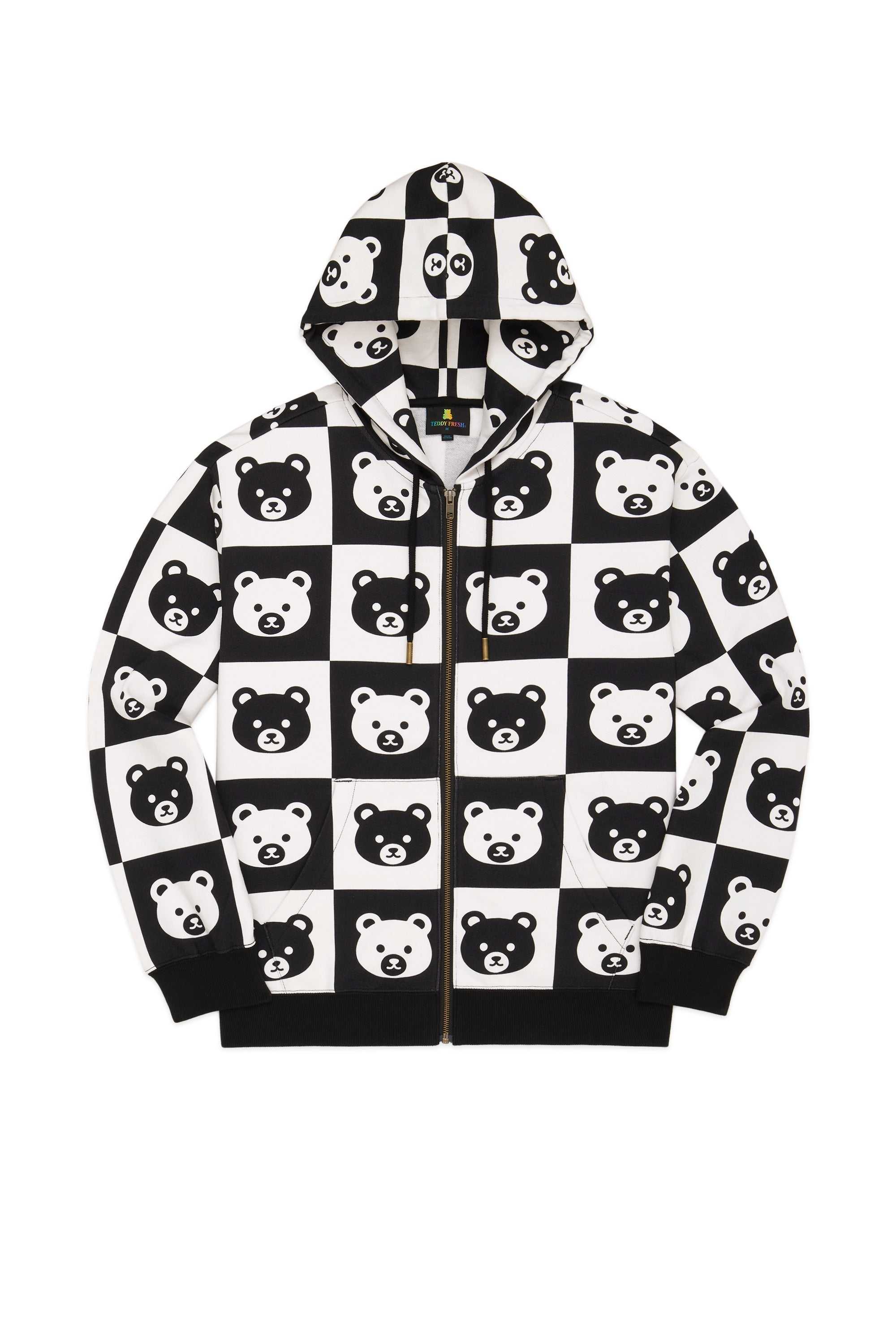 Black Multi Teddy Fresh Bear Check Zip Hoodie | 7650LDIYU