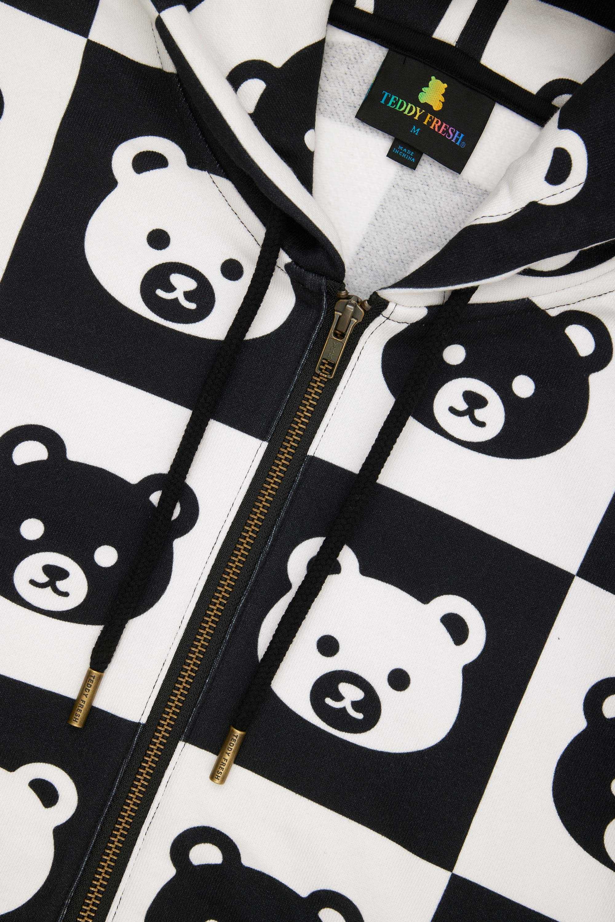 Black Multi Teddy Fresh Bear Check Zip Hoodie | 7650LDIYU