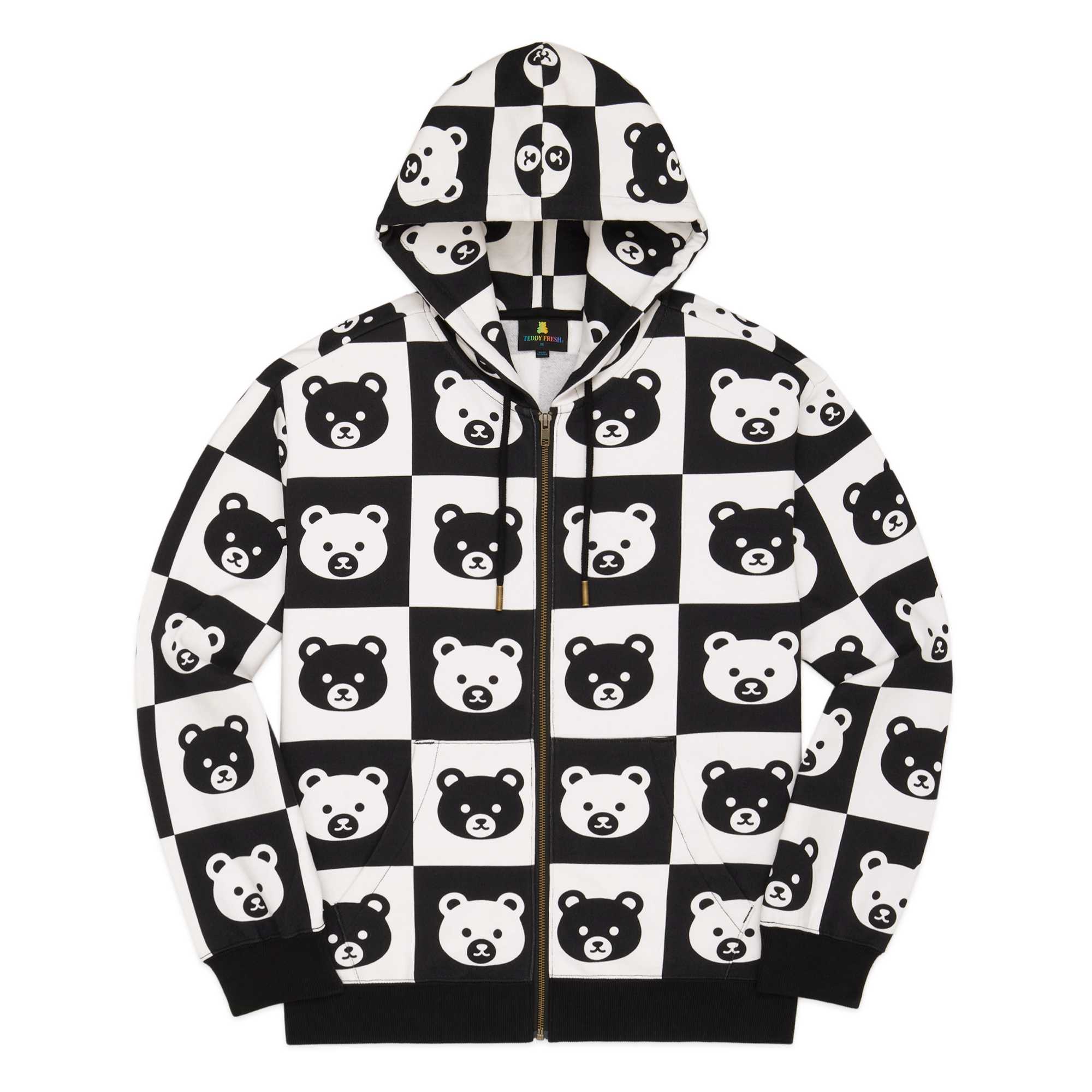 Black Multi Teddy Fresh Bear Check Zip Hoodie | 7650LDIYU