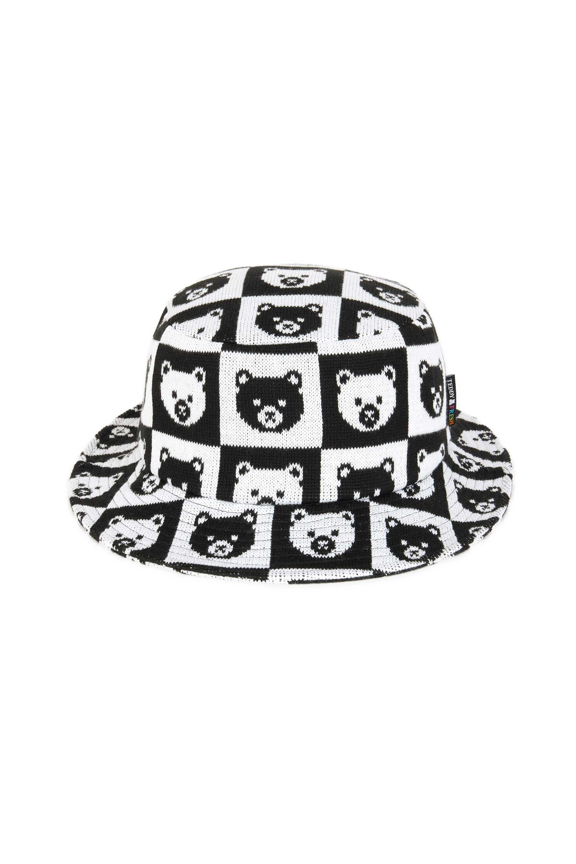 Black Teddy Fresh Bear Check Knit Hat | 5972HUAZD