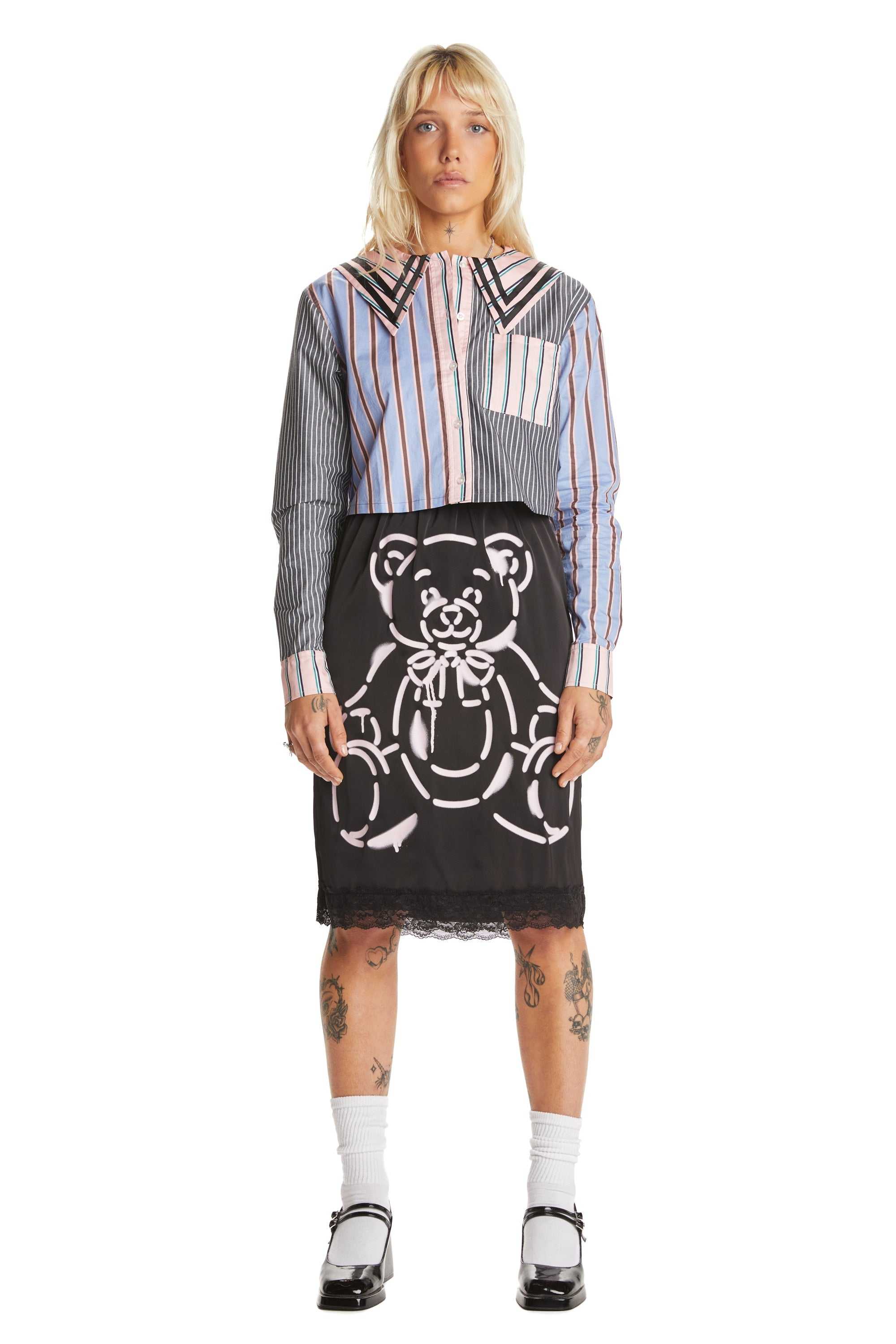 Black Teddy Fresh Bear Lace Satin Skirt | 7589MAXGC