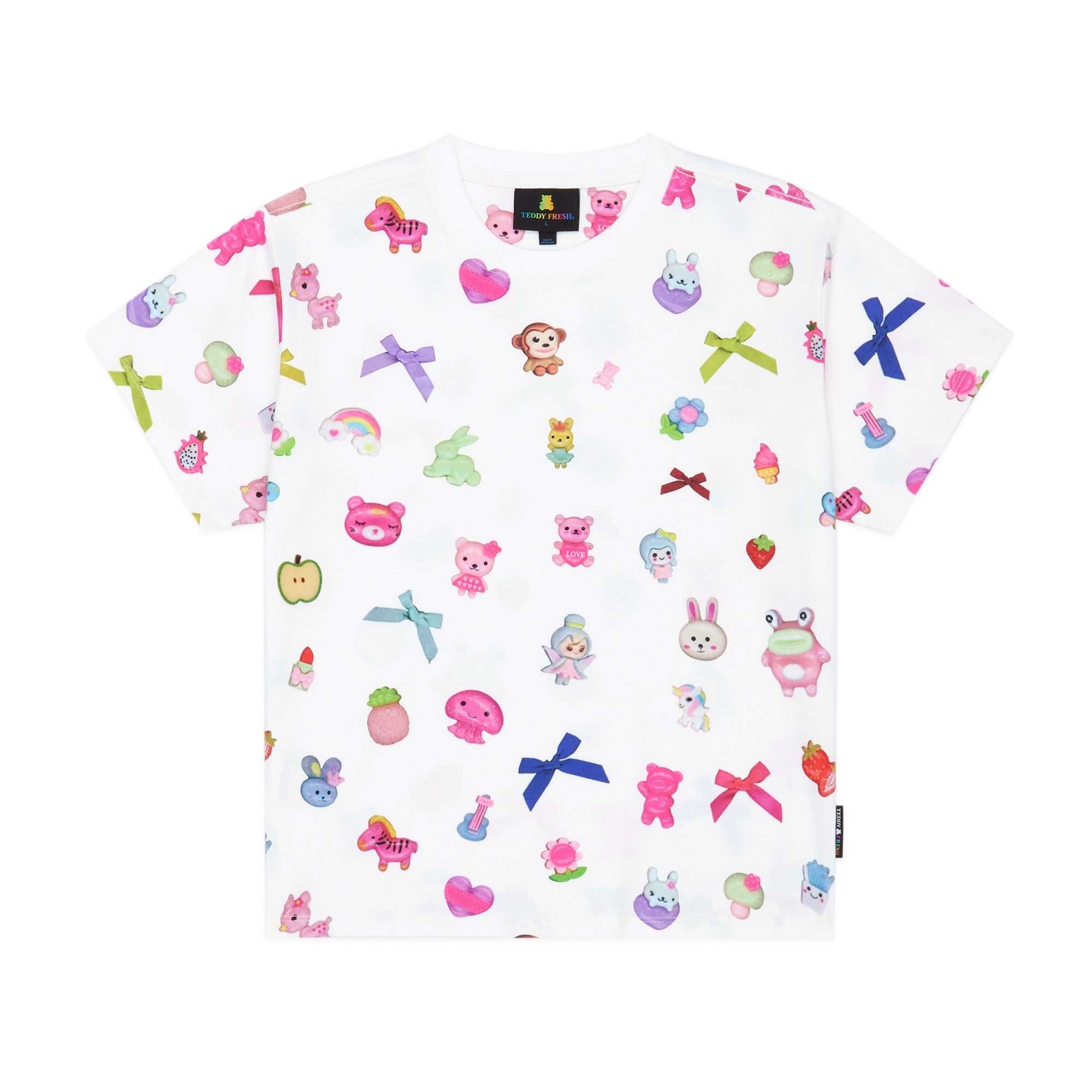 Black Teddy Fresh Bows & Buttons Fitted Tee | 3901SHCBG