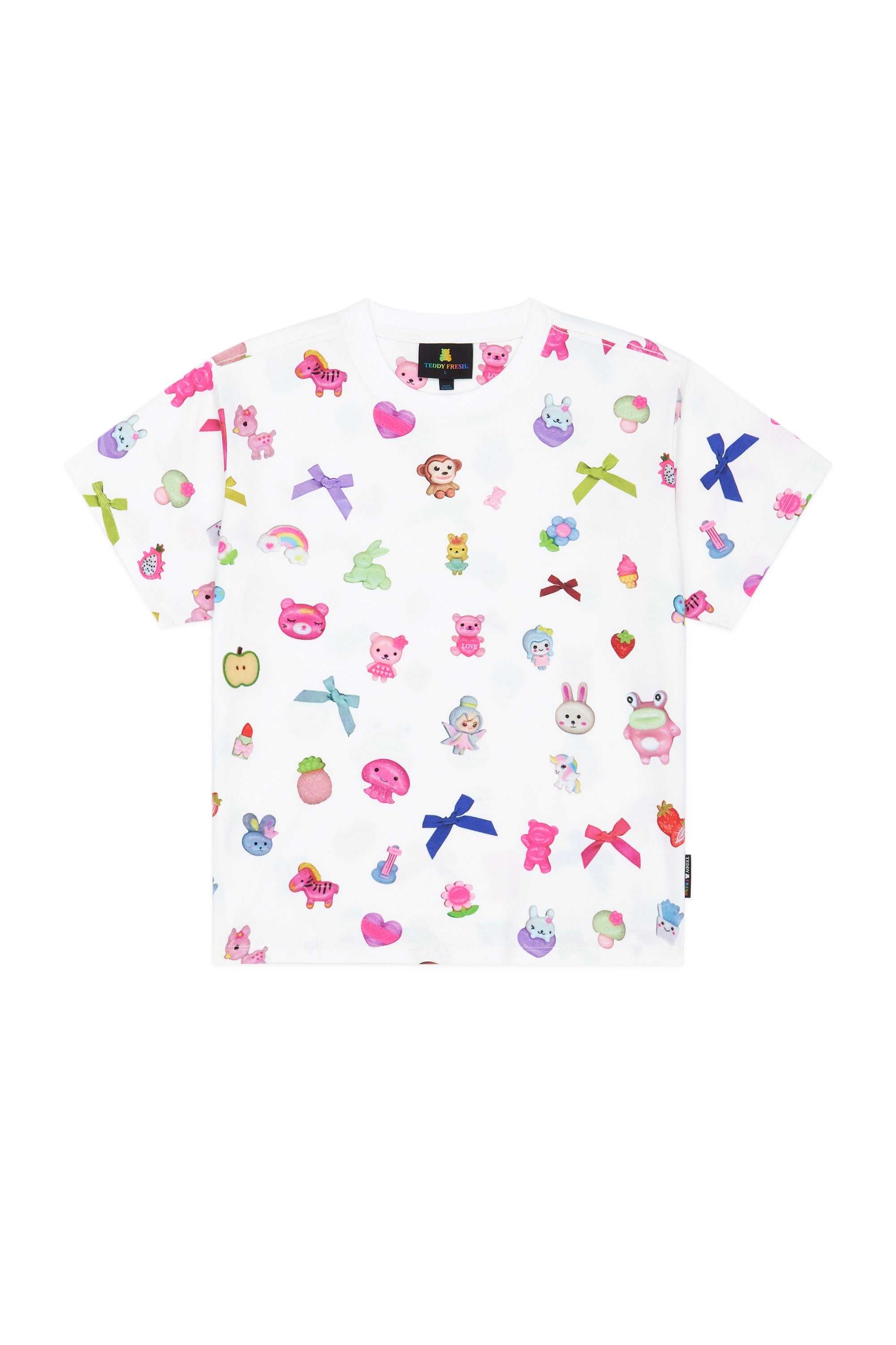 Black Teddy Fresh Bows & Buttons Fitted Tee | 3901SHCBG