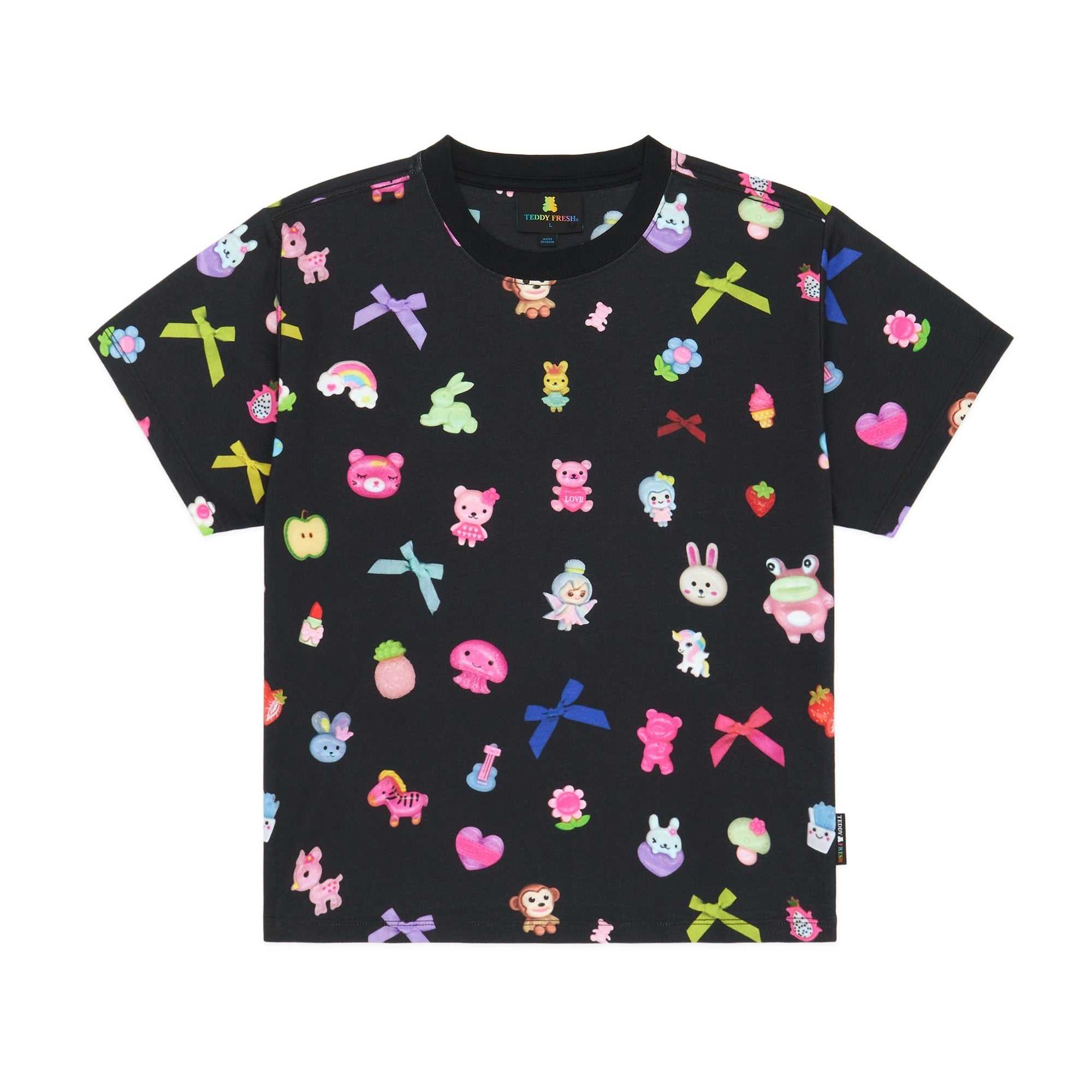 Black Teddy Fresh Bows & Buttons Fitted Tee | 3901SHCBG