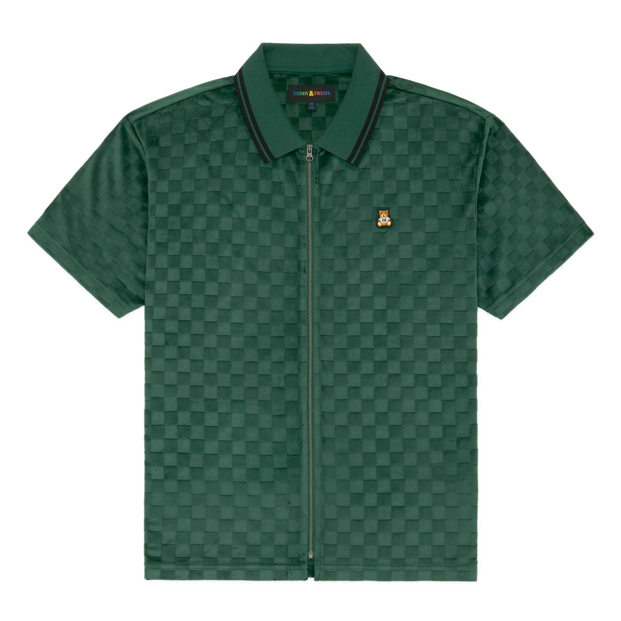 Black Teddy Fresh Embossed Checker Velour Zip Shirt | 2576HVLRZ