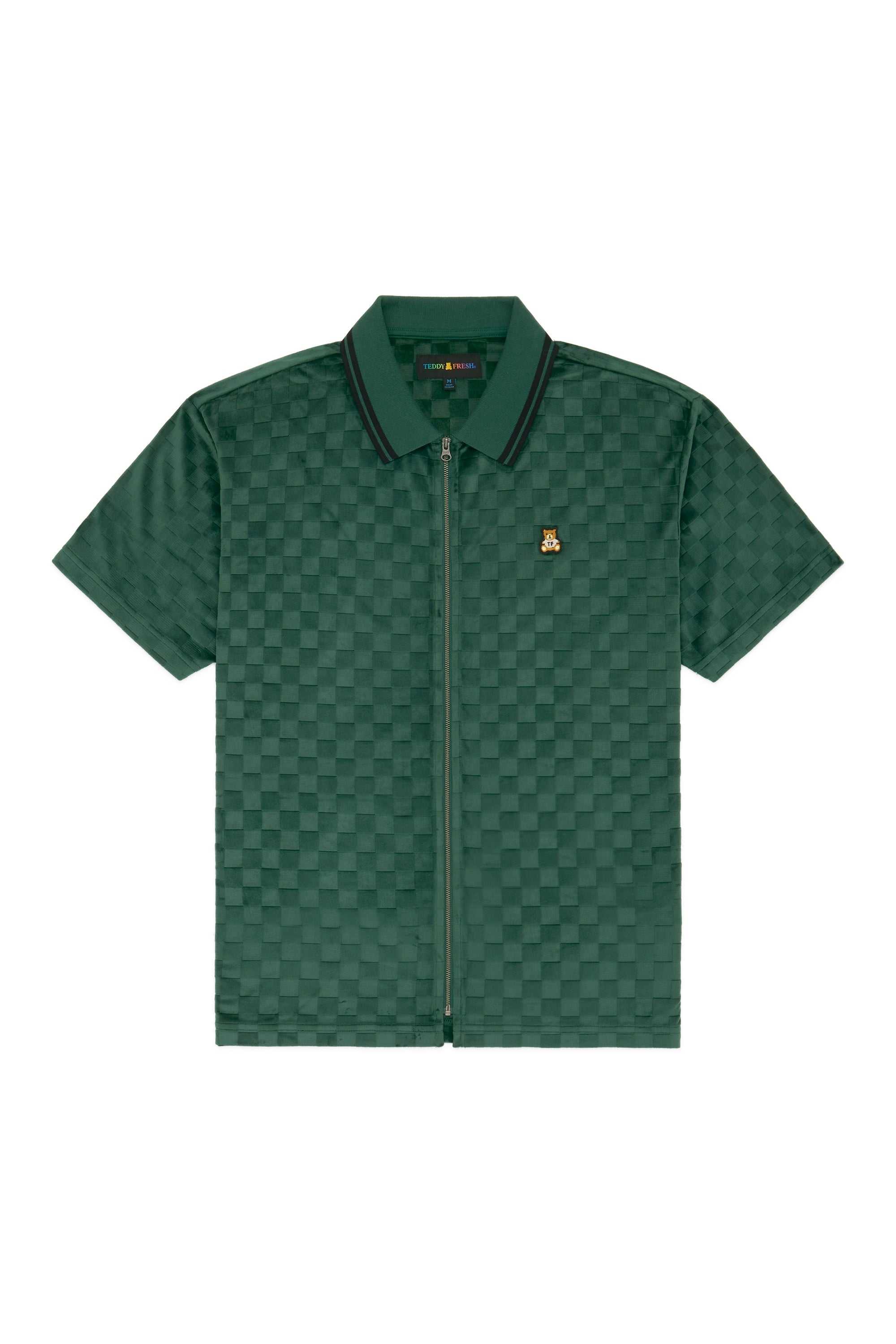 Black Teddy Fresh Embossed Checker Velour Zip Shirt | 2576HVLRZ