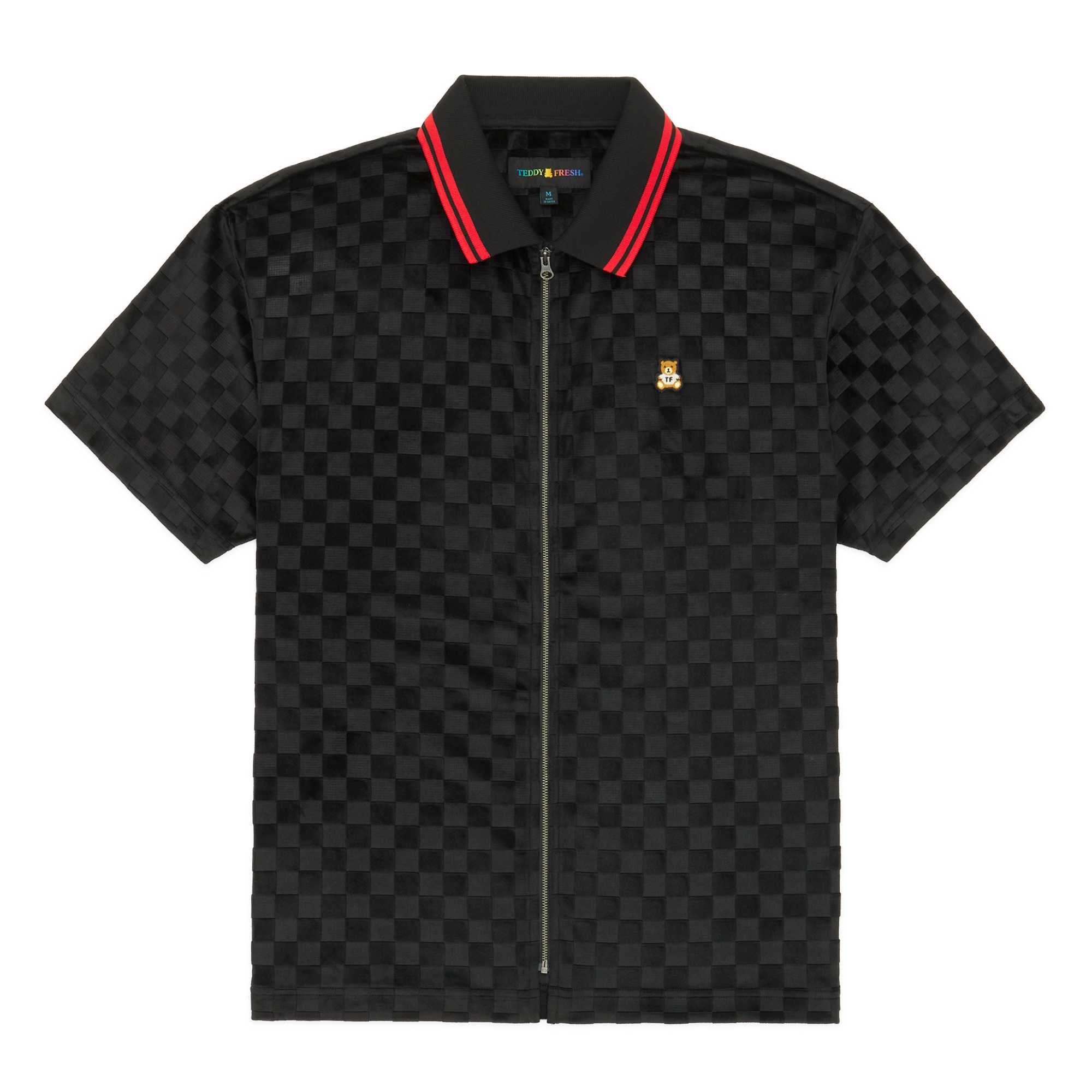 Black Teddy Fresh Embossed Checker Velour Zip Shirt | 2576HVLRZ