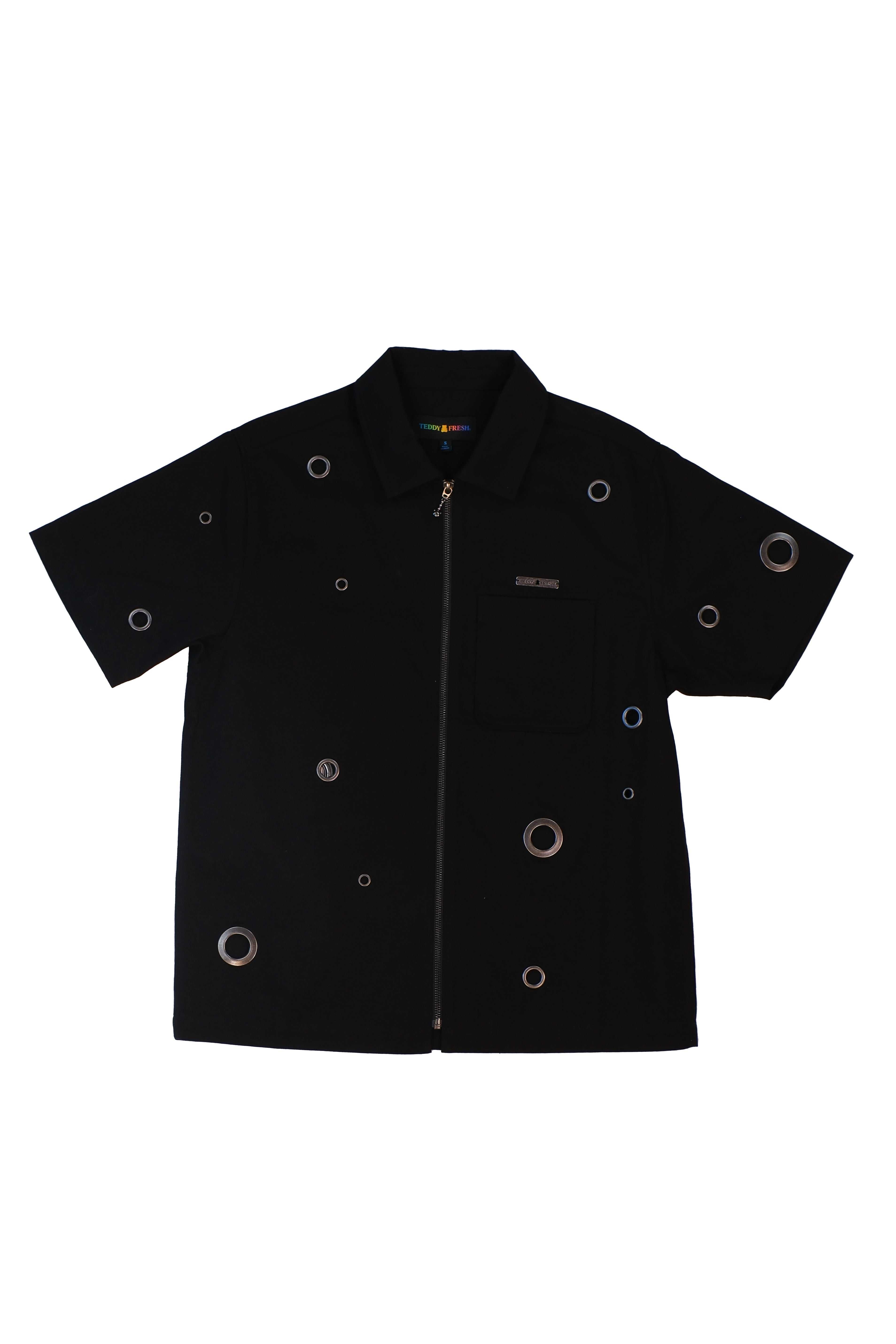 Black Teddy Fresh Eyelet Zip Shirt | 0623KNFVW