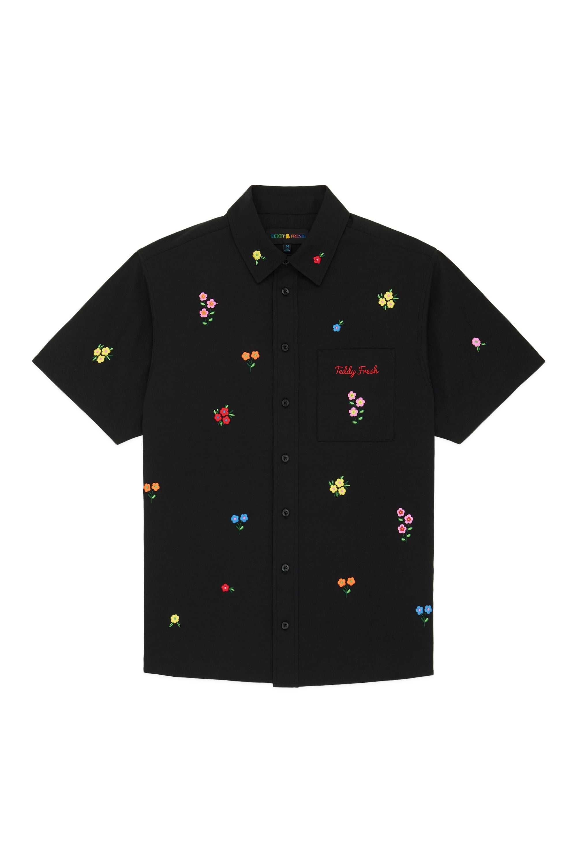 Black Teddy Fresh Flower Embroidery Shirt | 6729WCJSM