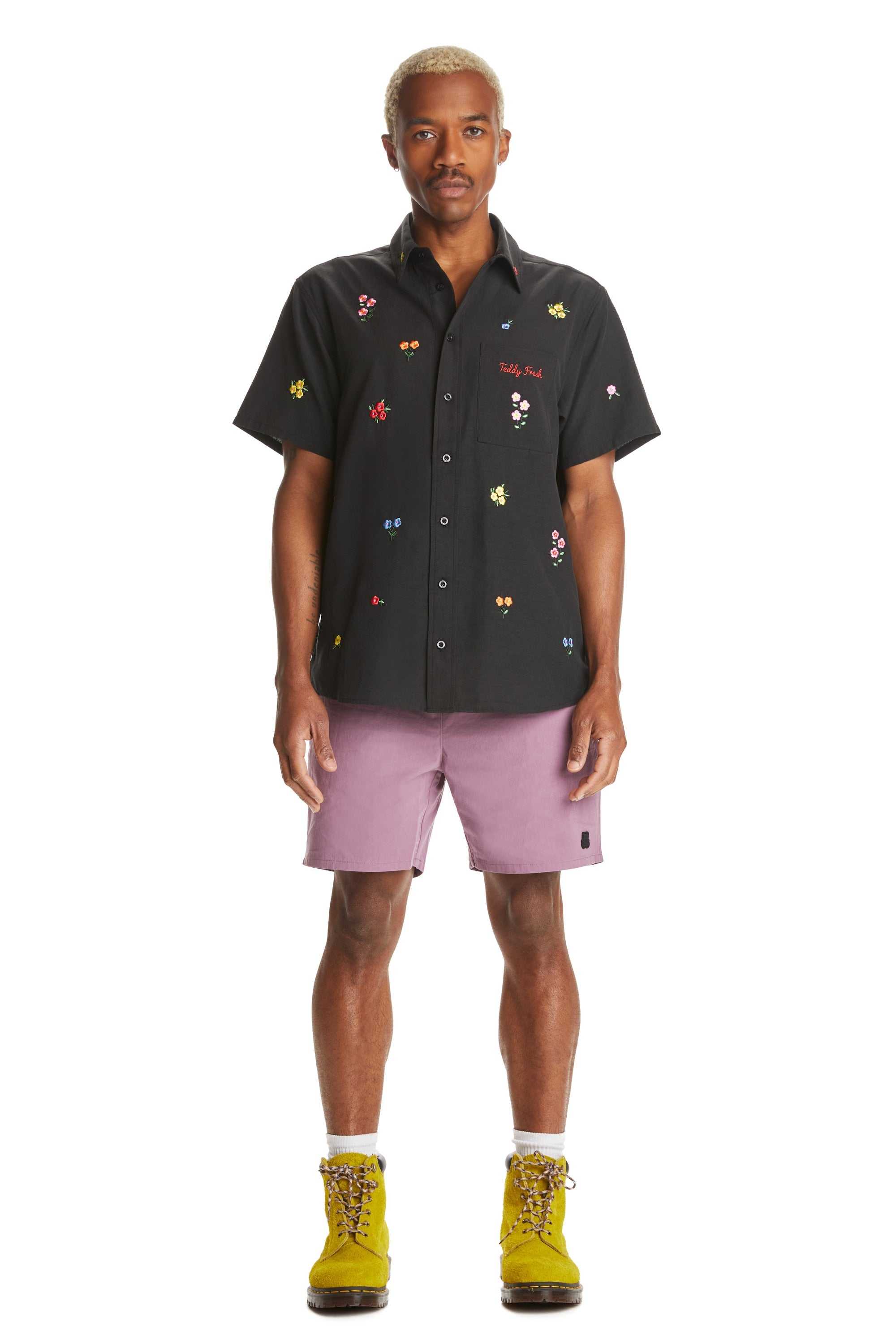 Black Teddy Fresh Flower Embroidery Shirt | 6729WCJSM