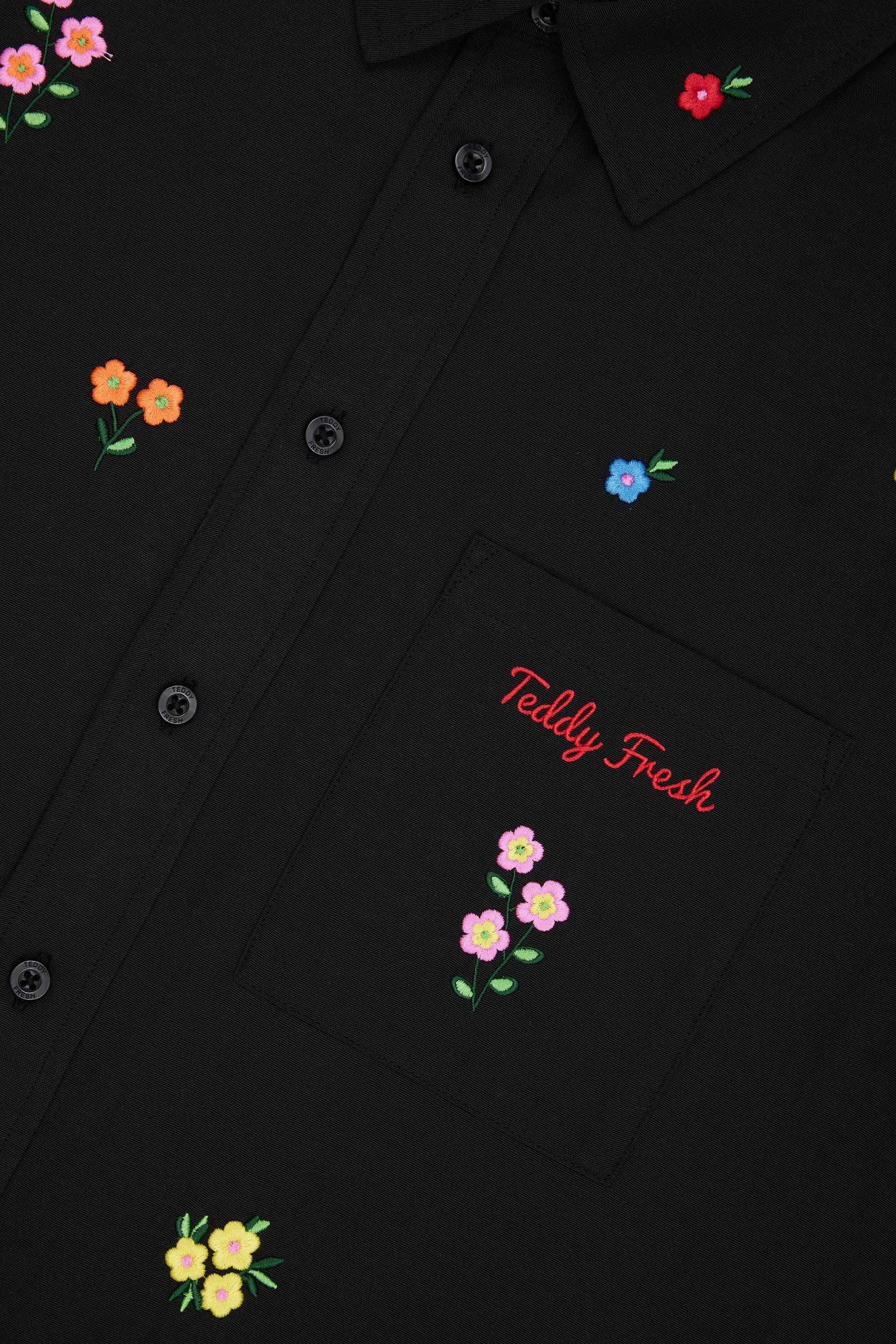 Black Teddy Fresh Flower Embroidery Shirt | 6729WCJSM