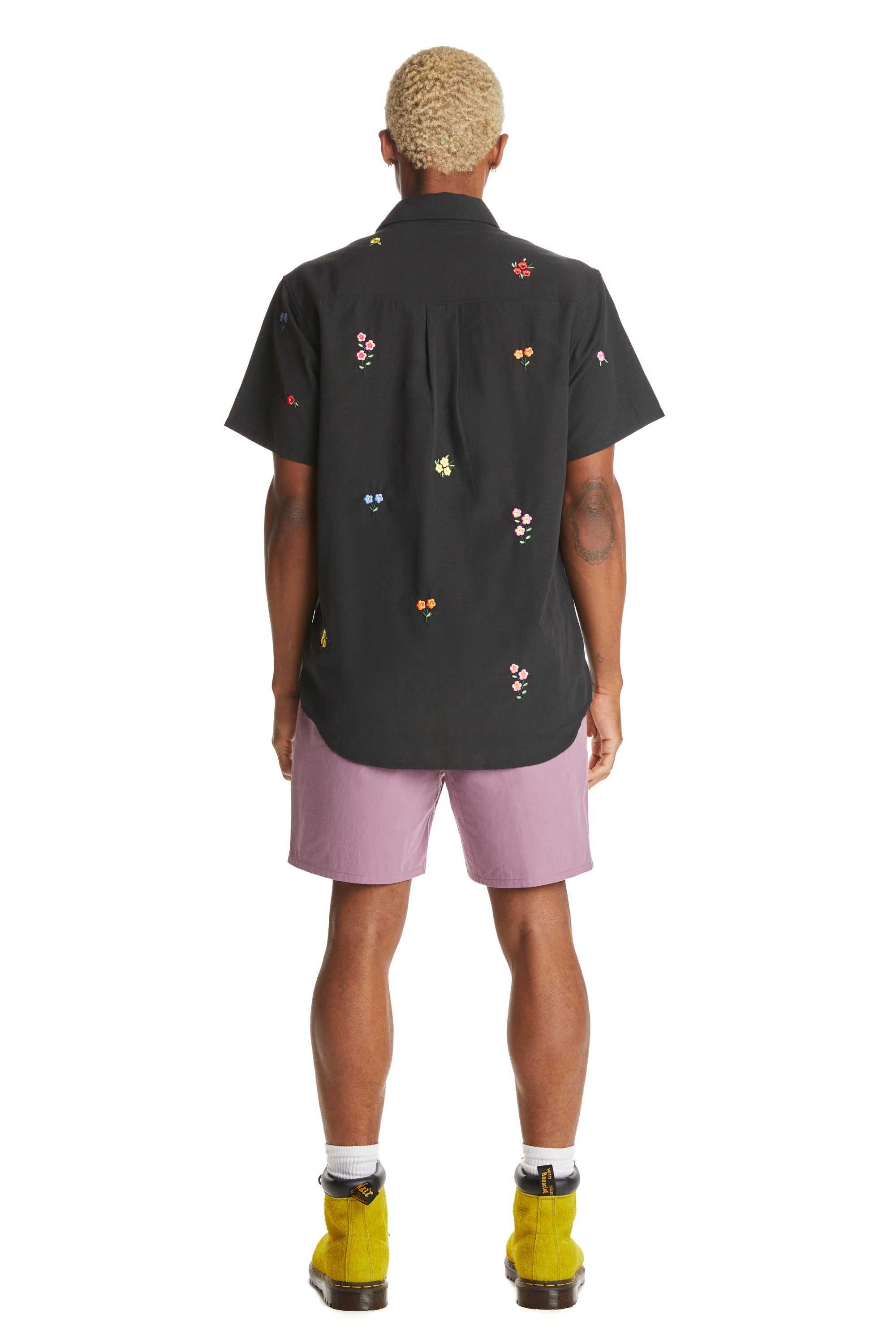 Black Teddy Fresh Flower Embroidery Shirt | 6729WCJSM