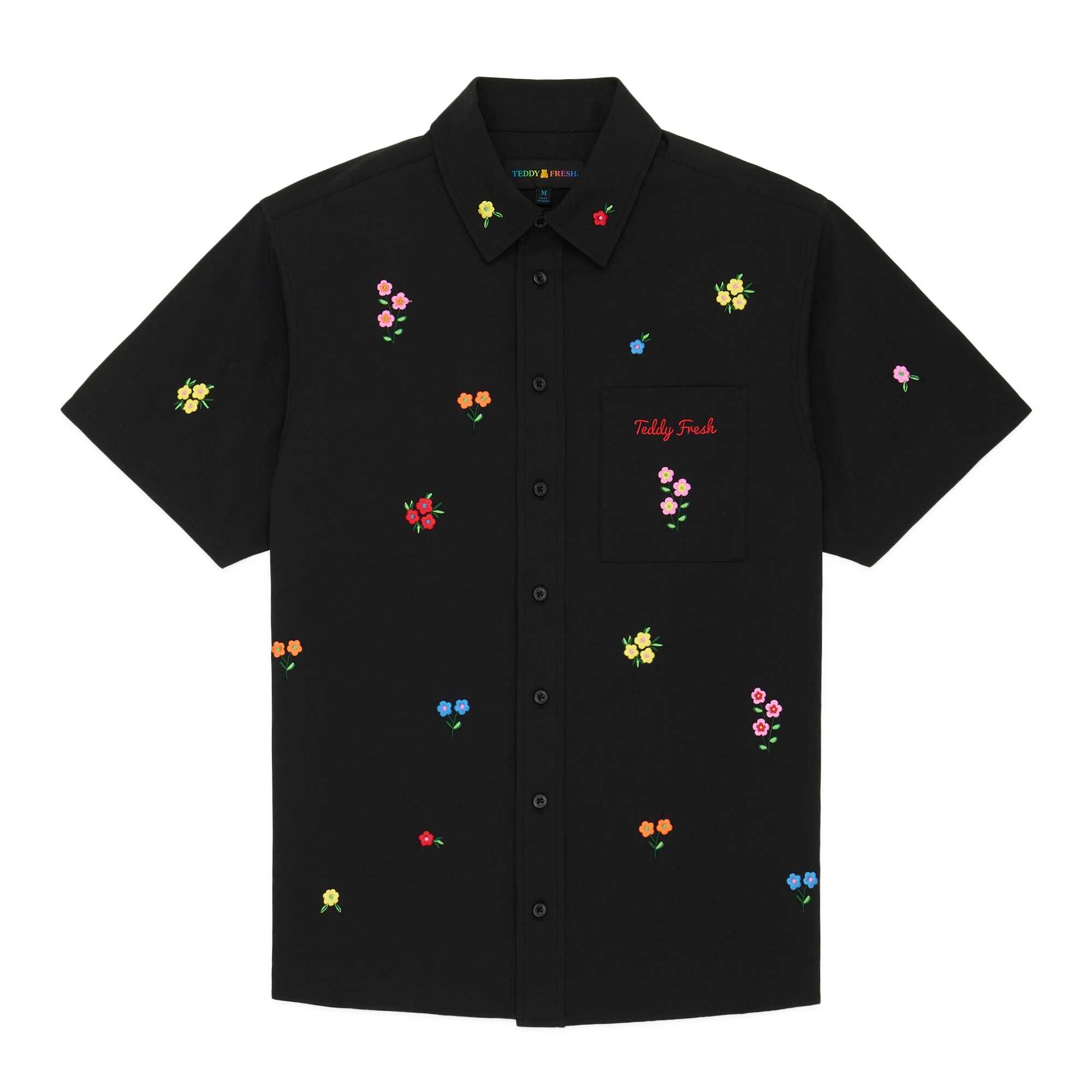 Black Teddy Fresh Flower Embroidery Shirt | 6729WCJSM