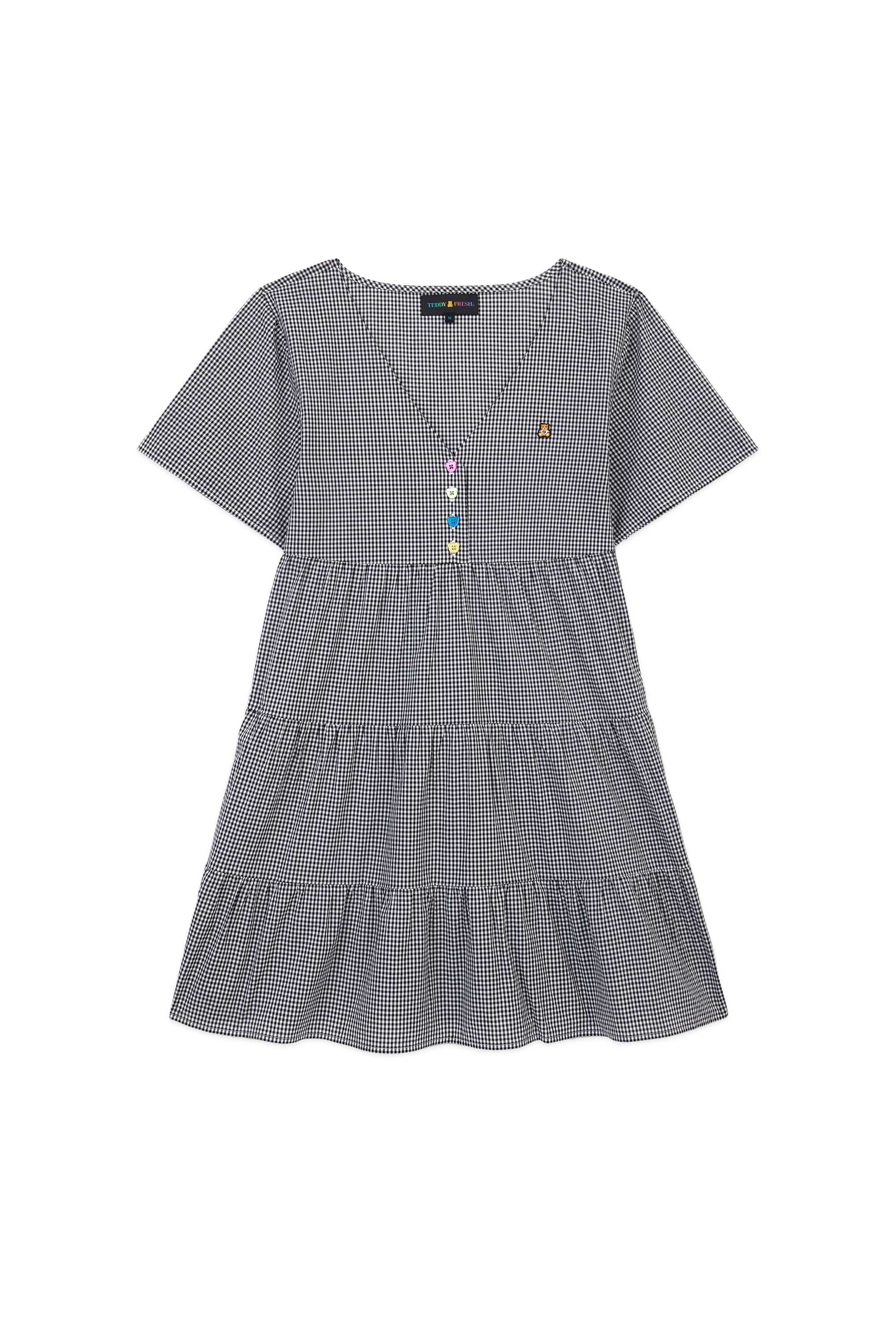 Black Teddy Fresh Gingham Button Dress | 8162IKWBQ