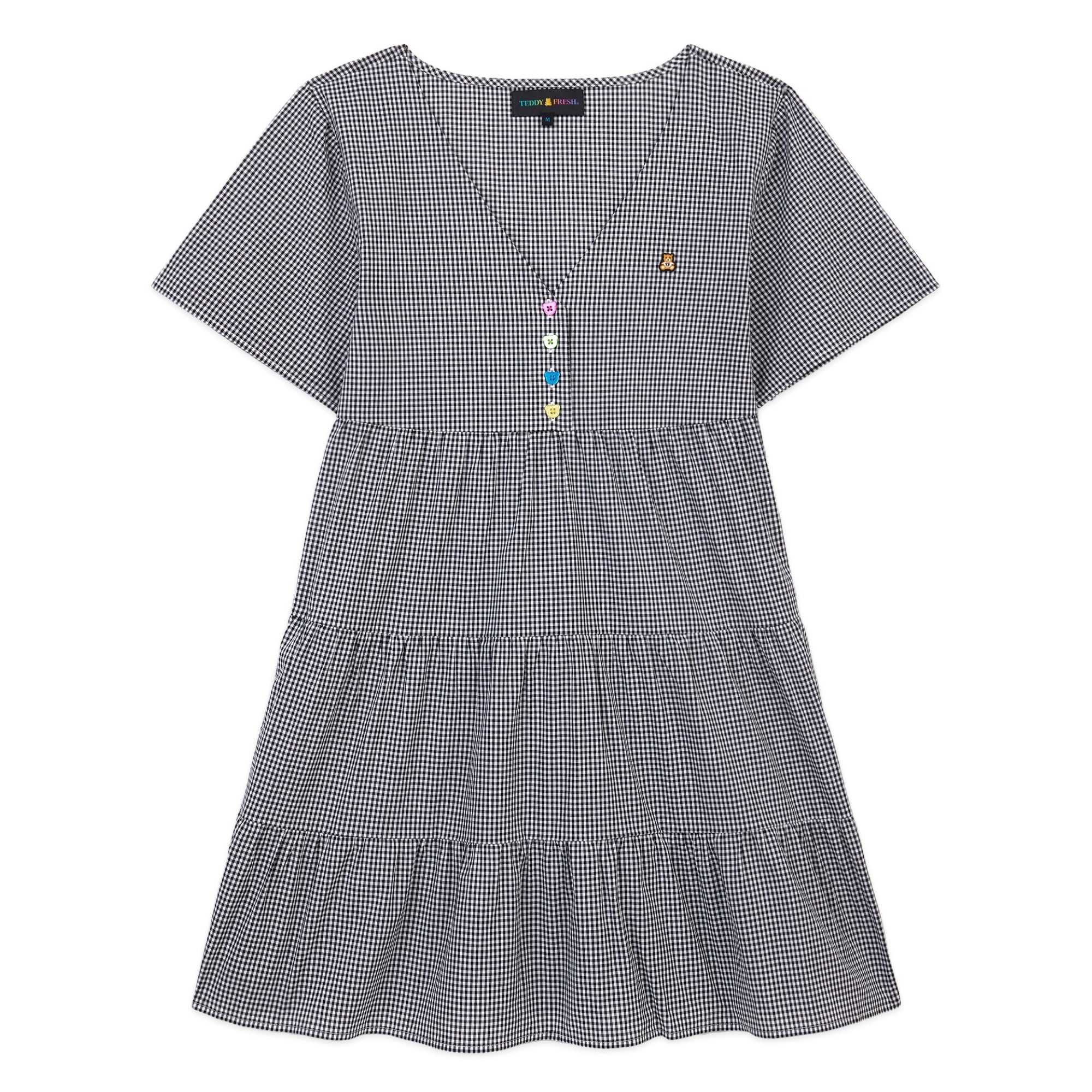 Black Teddy Fresh Gingham Button Dress | 8162IKWBQ