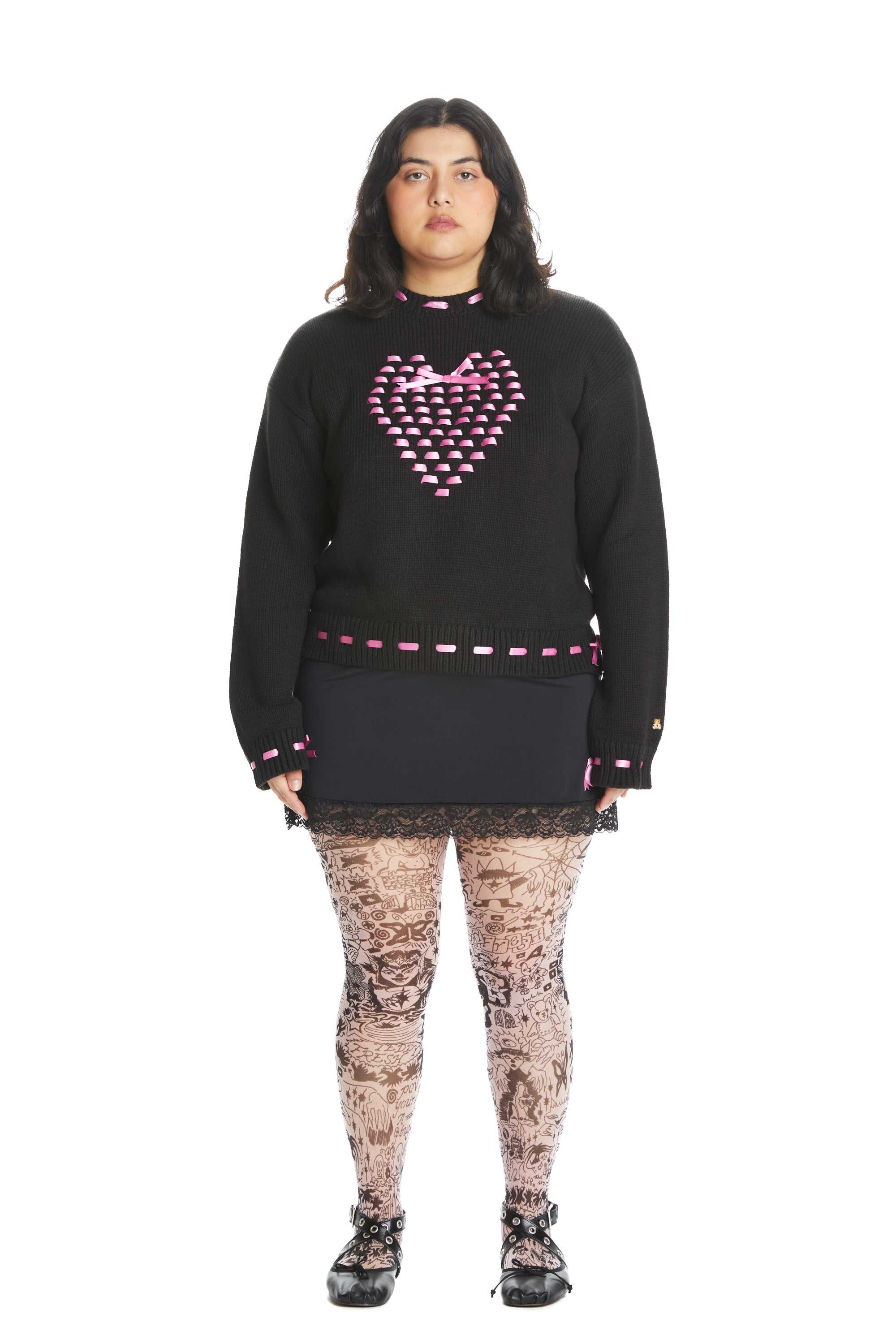 Black Teddy Fresh I Heart U Ribbon Weave Sweater | 9273QWNJH