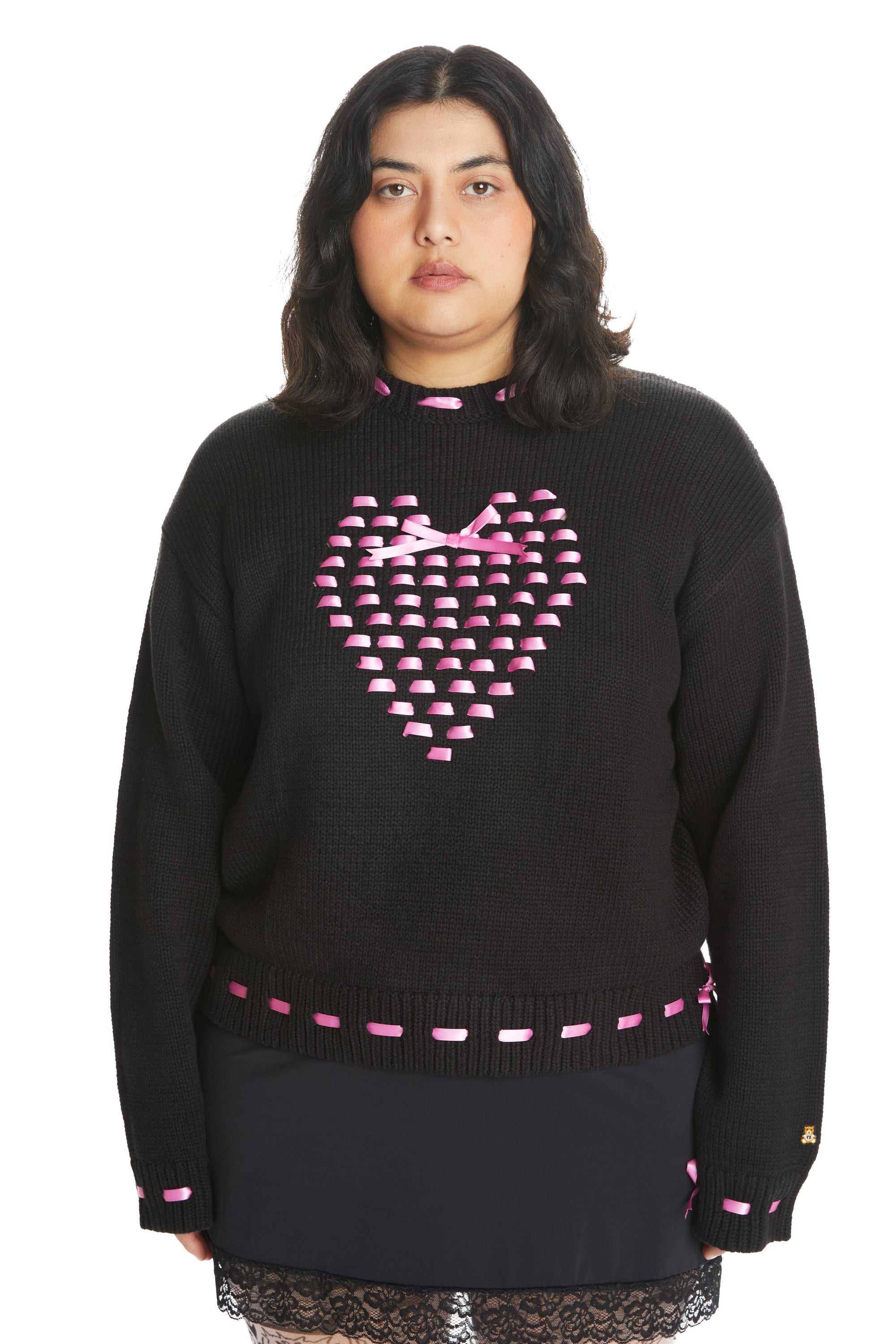 Black Teddy Fresh I Heart U Ribbon Weave Sweater | 9273QWNJH