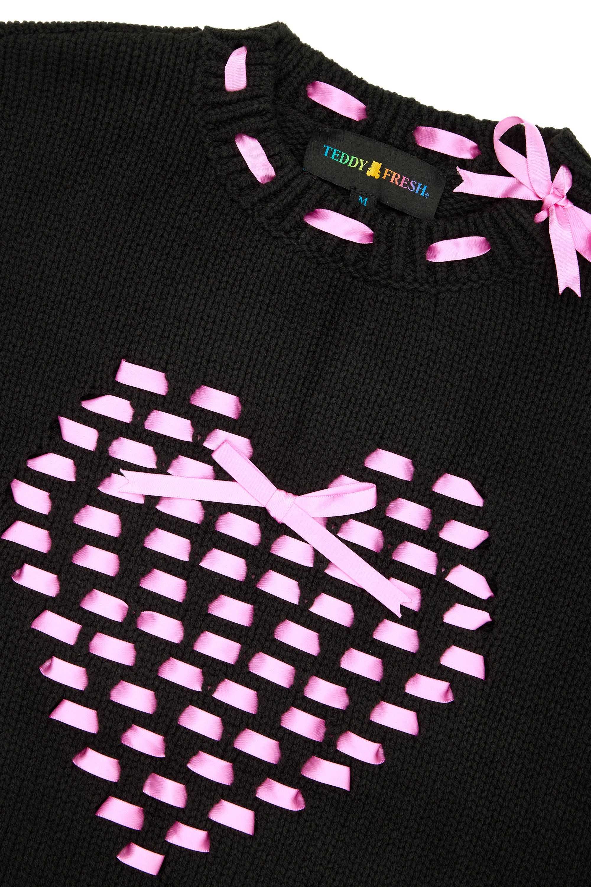 Black Teddy Fresh I Heart U Ribbon Weave Sweater | 9273QWNJH