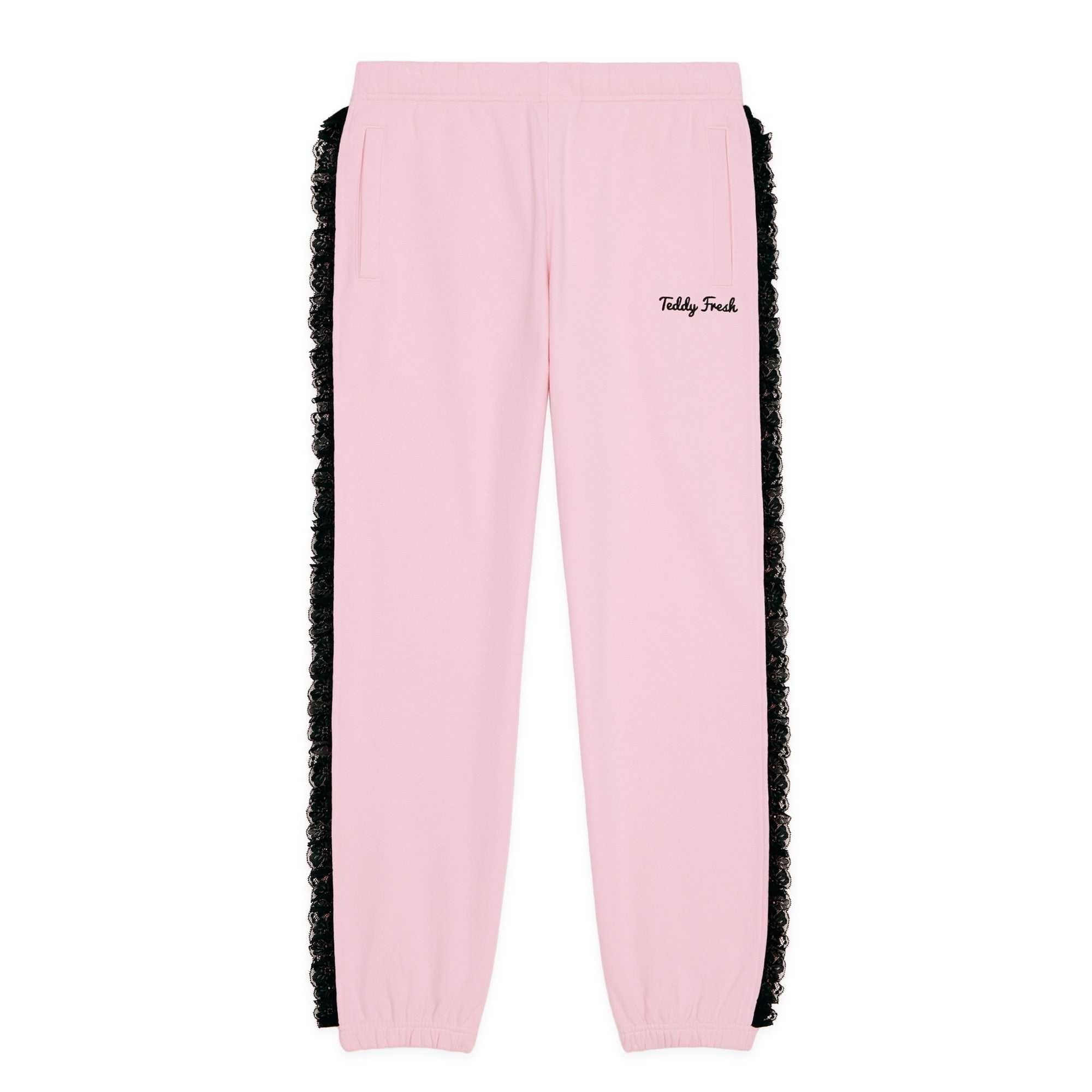 Black Teddy Fresh Lace Trim Sweatpants | 4138LFAKC