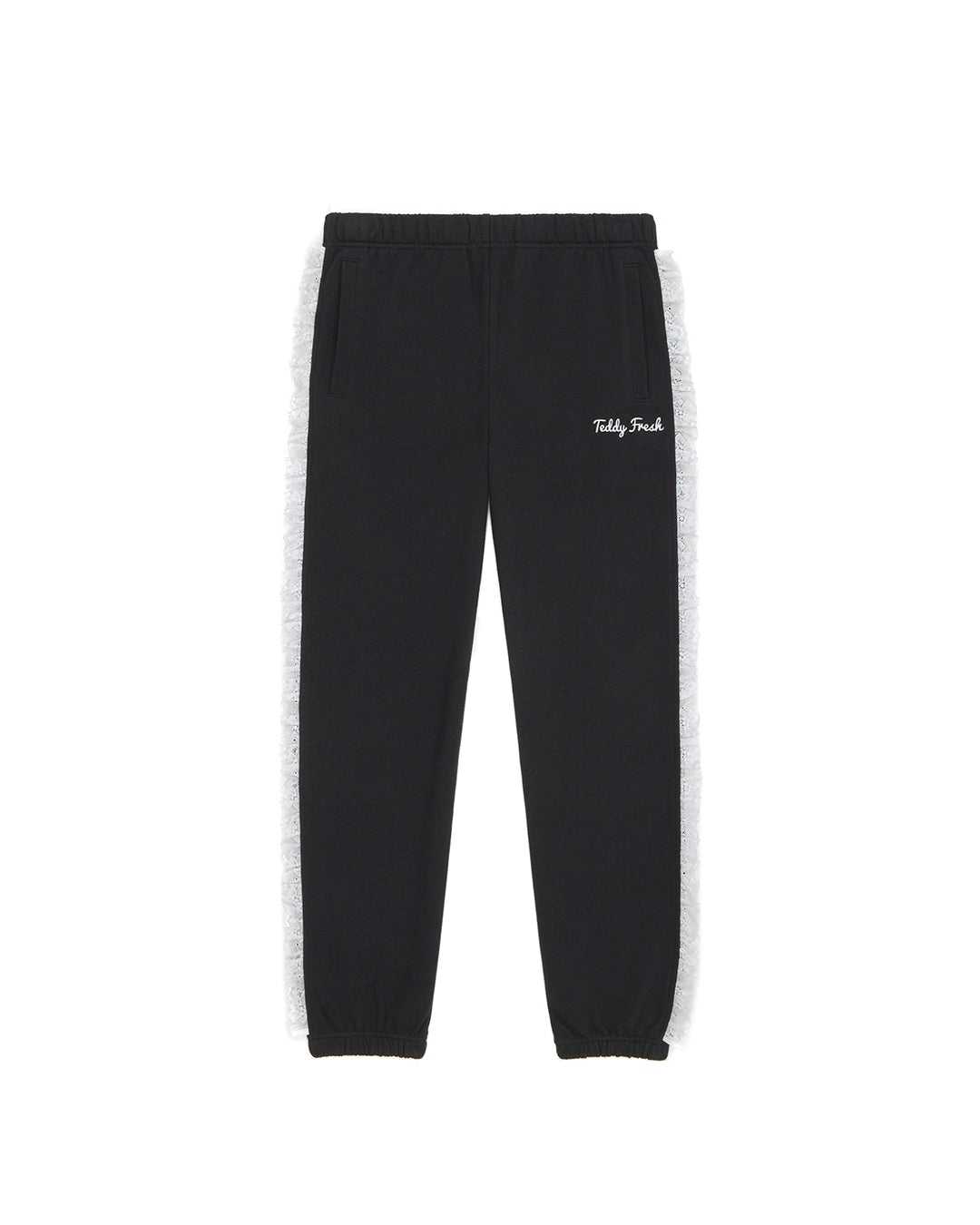 Black Teddy Fresh Lace Trim Sweatpants | 4138LFAKC