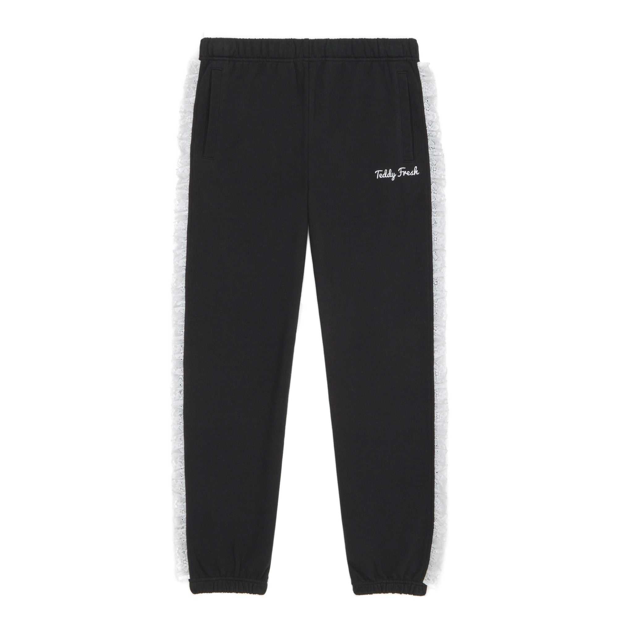 Black Teddy Fresh Lace Trim Sweatpants | 4138LFAKC