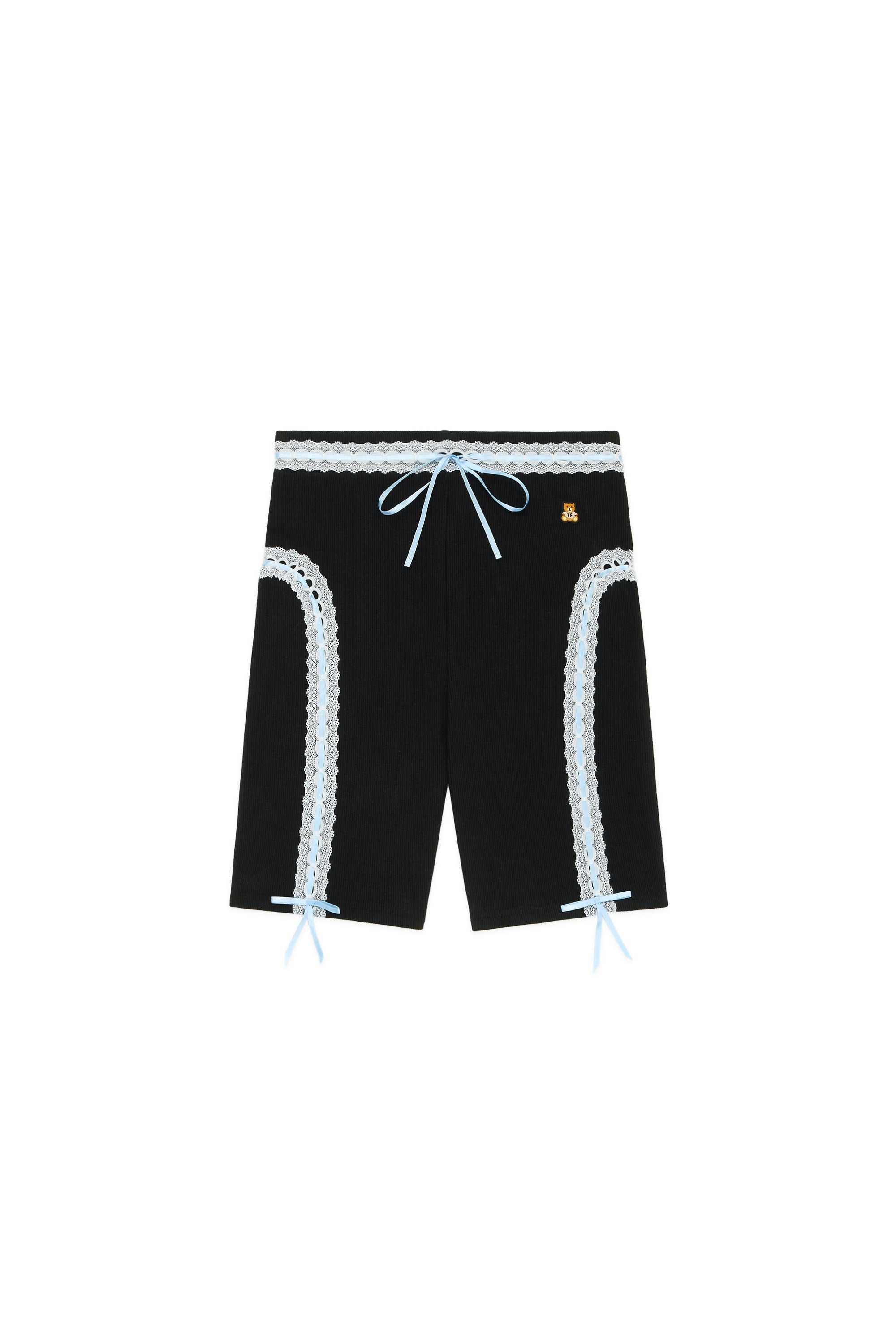 Black Teddy Fresh Ribbon Ribbed Bike Shorts | 0748DYLZG