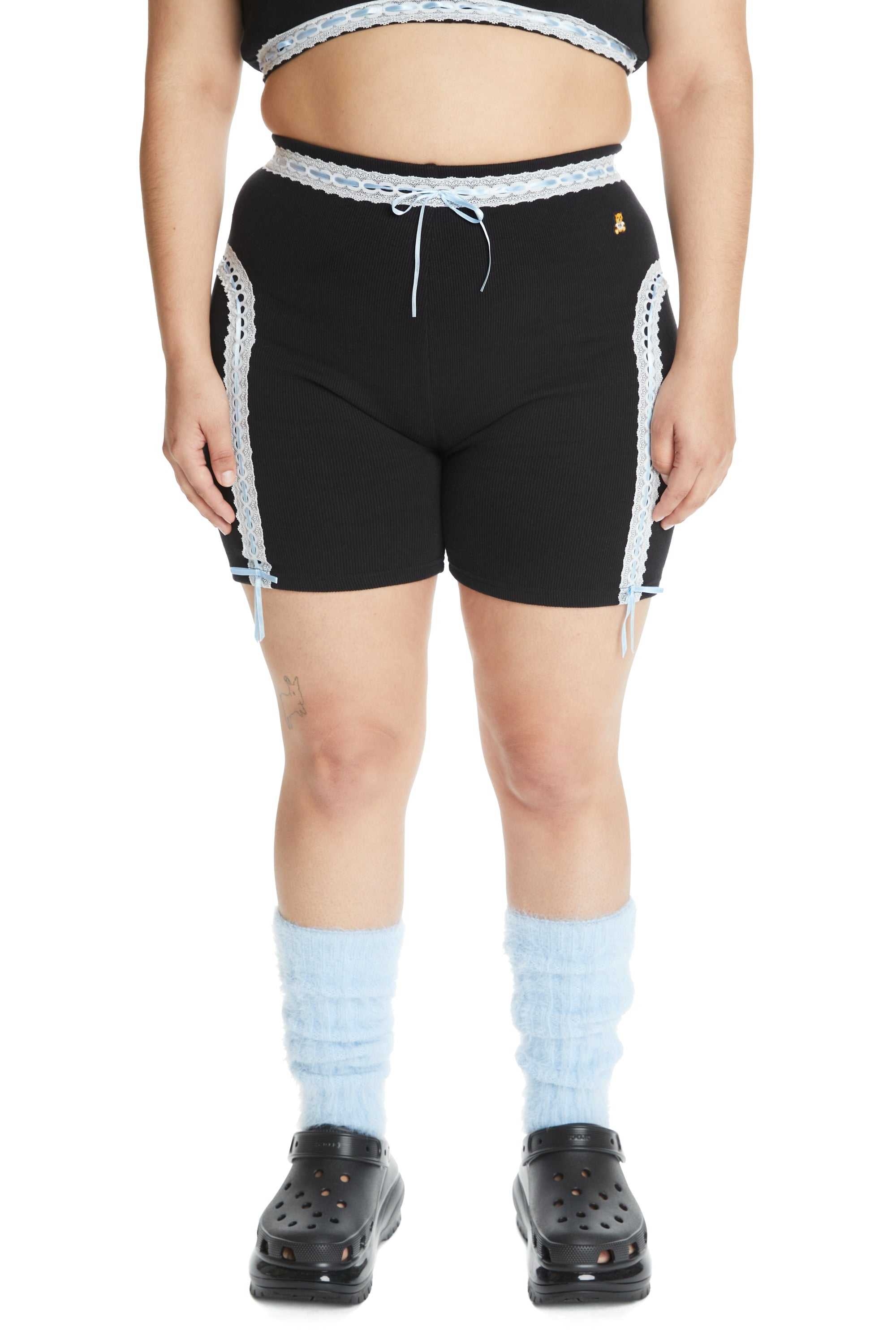 Black Teddy Fresh Ribbon Ribbed Bike Shorts | 0748DYLZG