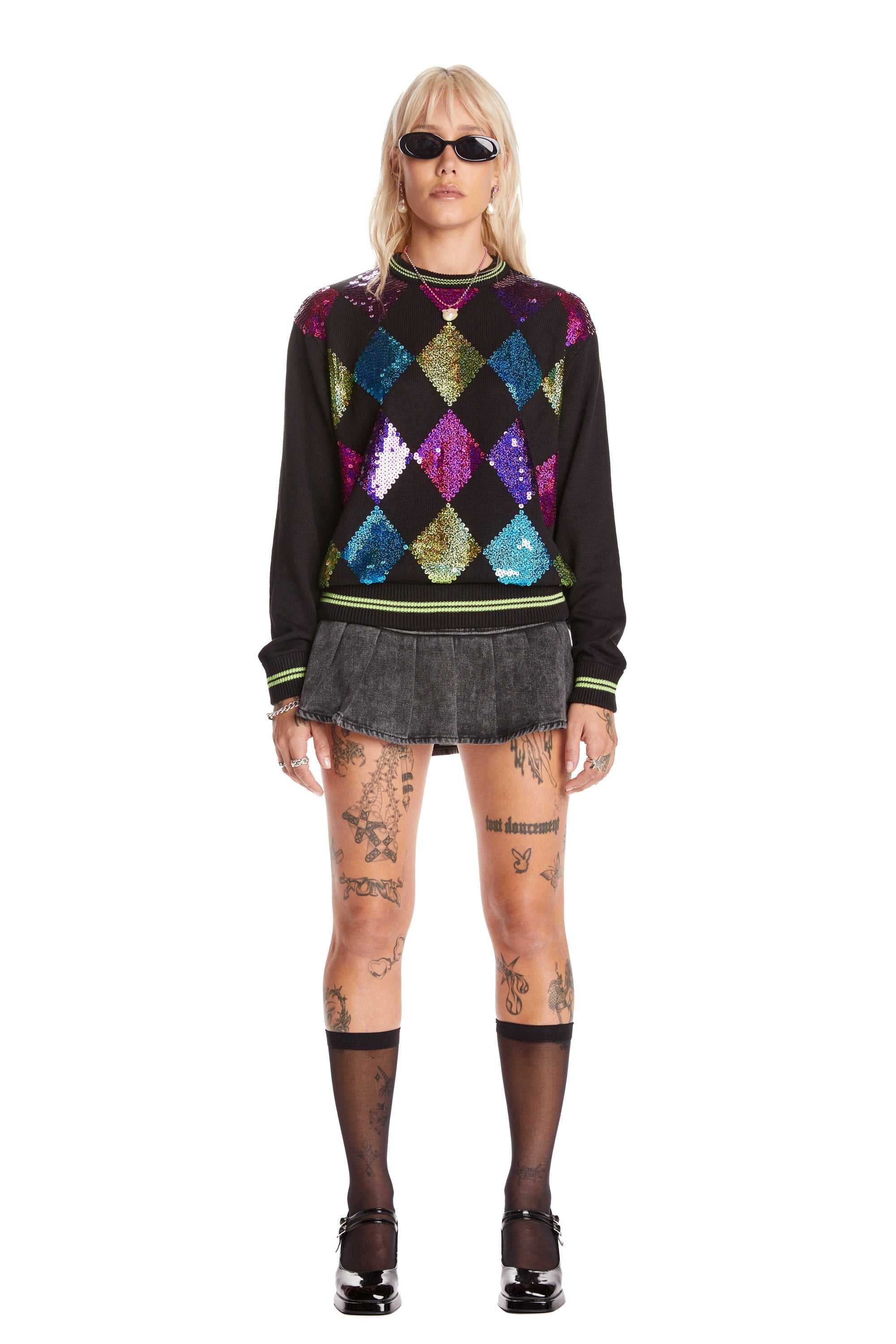 Black Teddy Fresh Sequin Sweater | 3529ODLFH