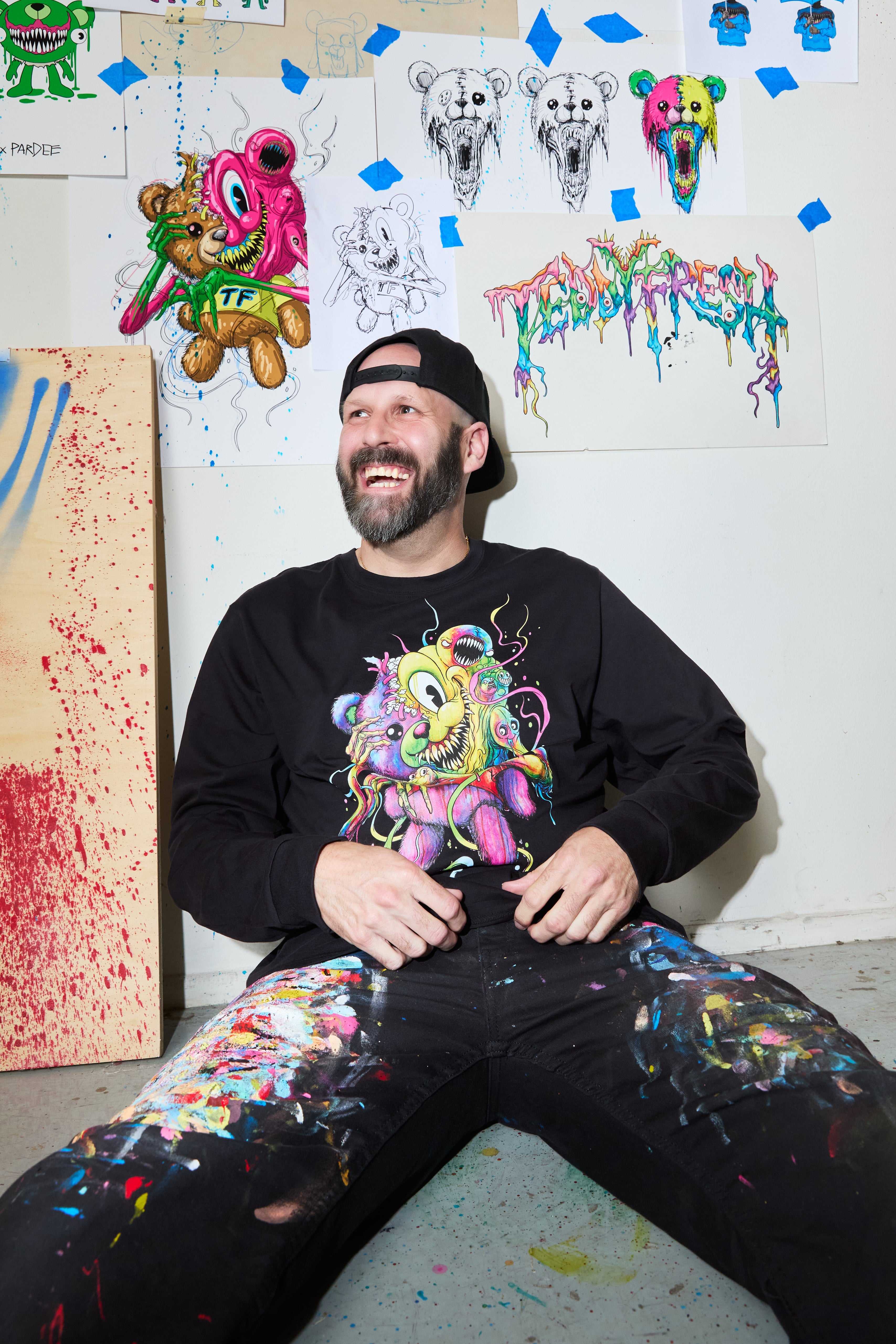 Black Teddy Fresh TF x Alex Pardee Monster Bear Tee | 4987YJFNC