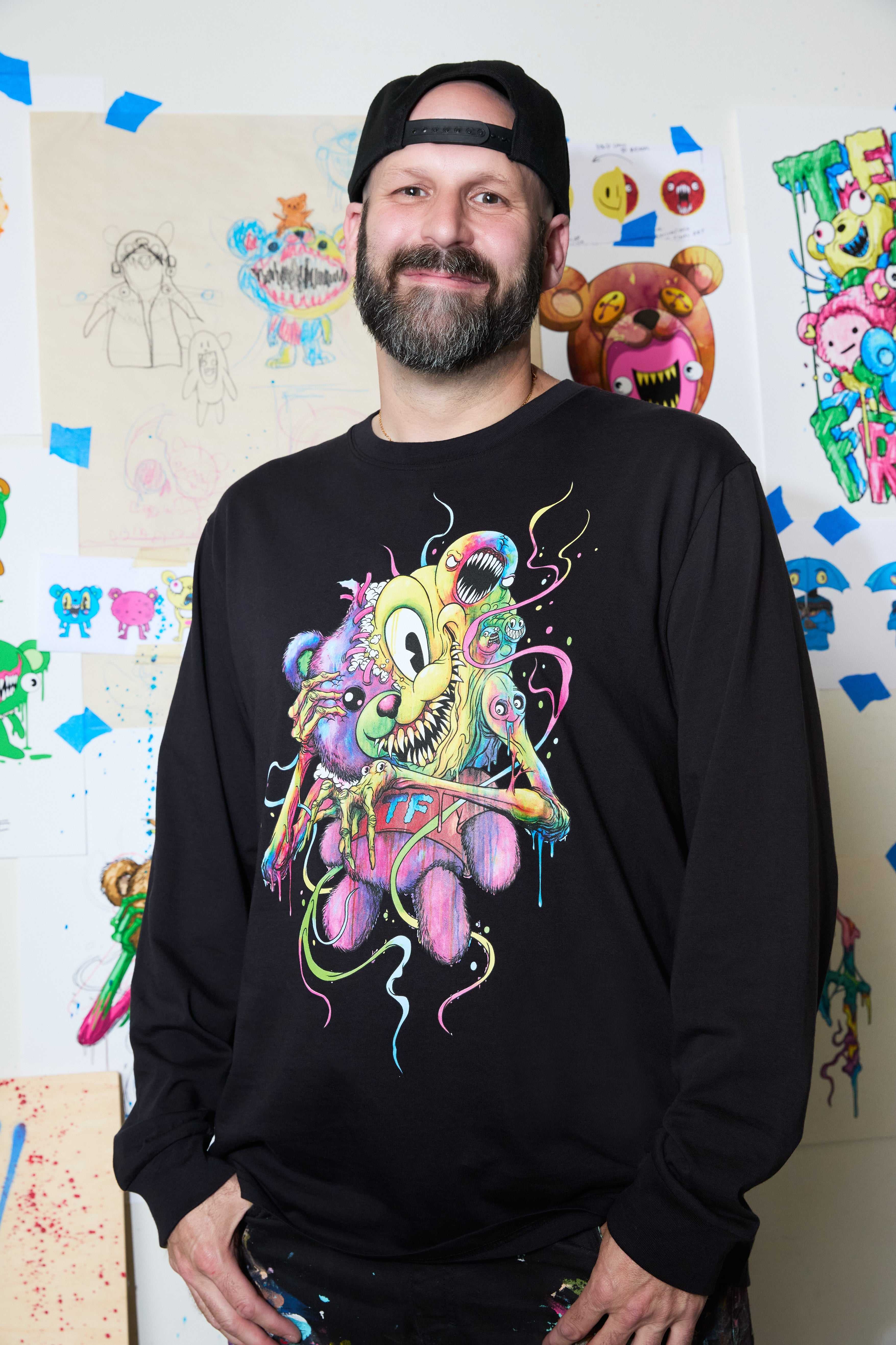 Black Teddy Fresh TF x Alex Pardee Monster Bear Tee | 4987YJFNC