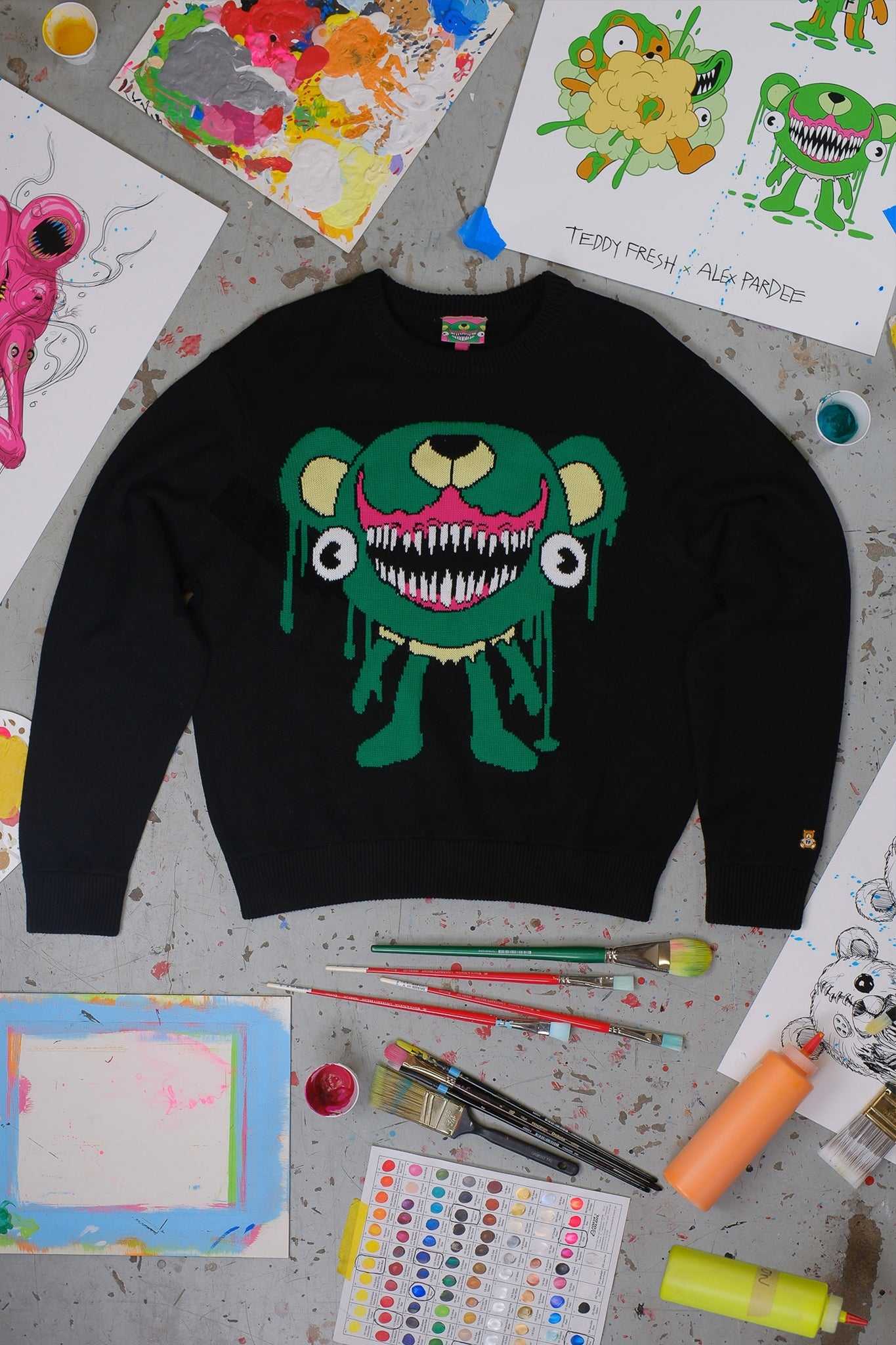 Black Teddy Fresh TF x Alex Pardee Monster Sweater | 7269WKVBN