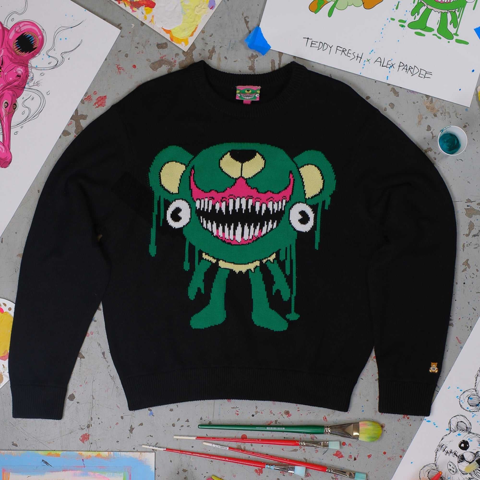 Black Teddy Fresh TF x Alex Pardee Monster Sweater | 7269WKVBN