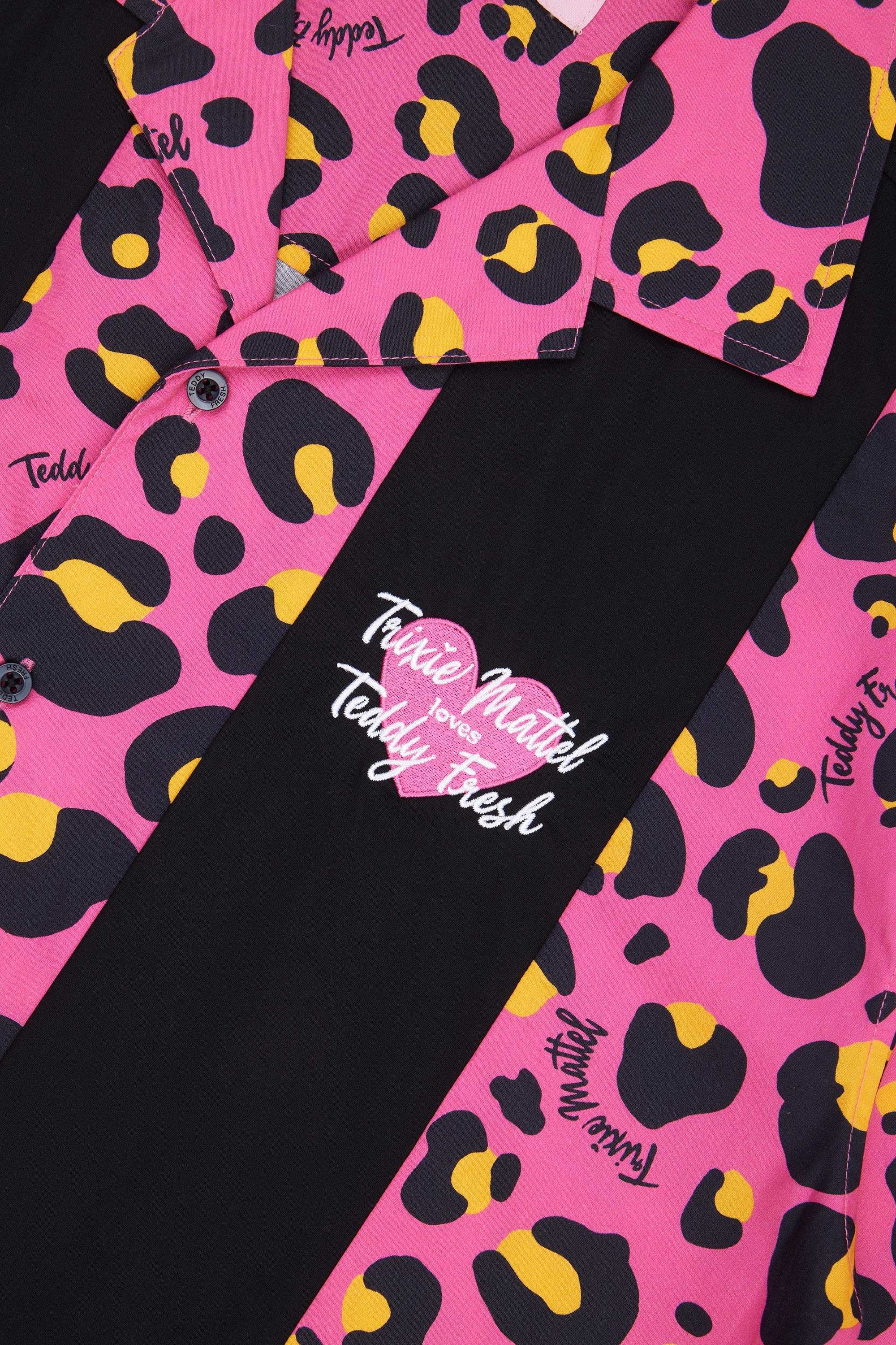 Black Teddy Fresh TF x Trixie Leopard Bowling Shirt | 3549BLVUA