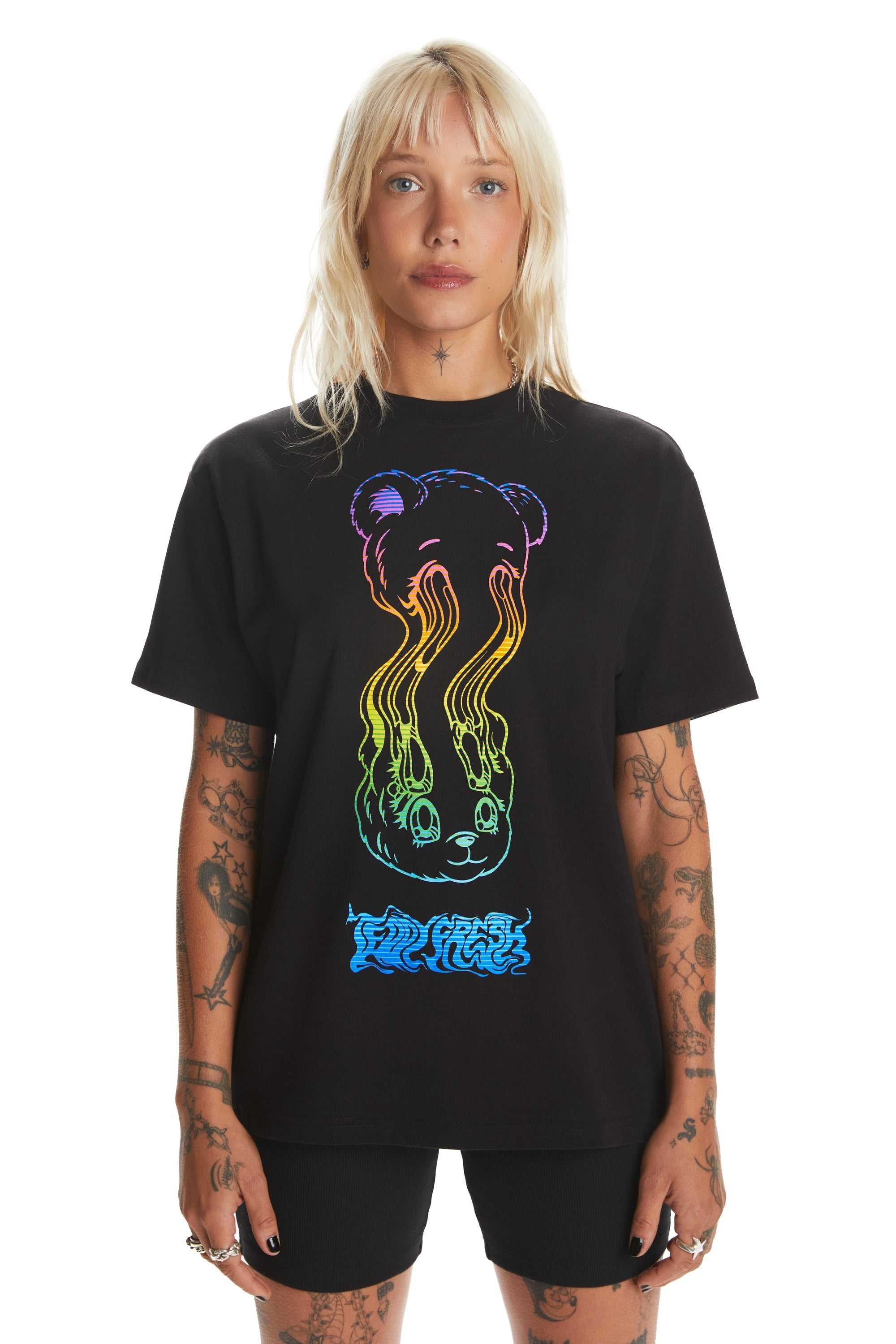 Black Teddy Fresh Trippy Bear Tee | 2856WZLPR