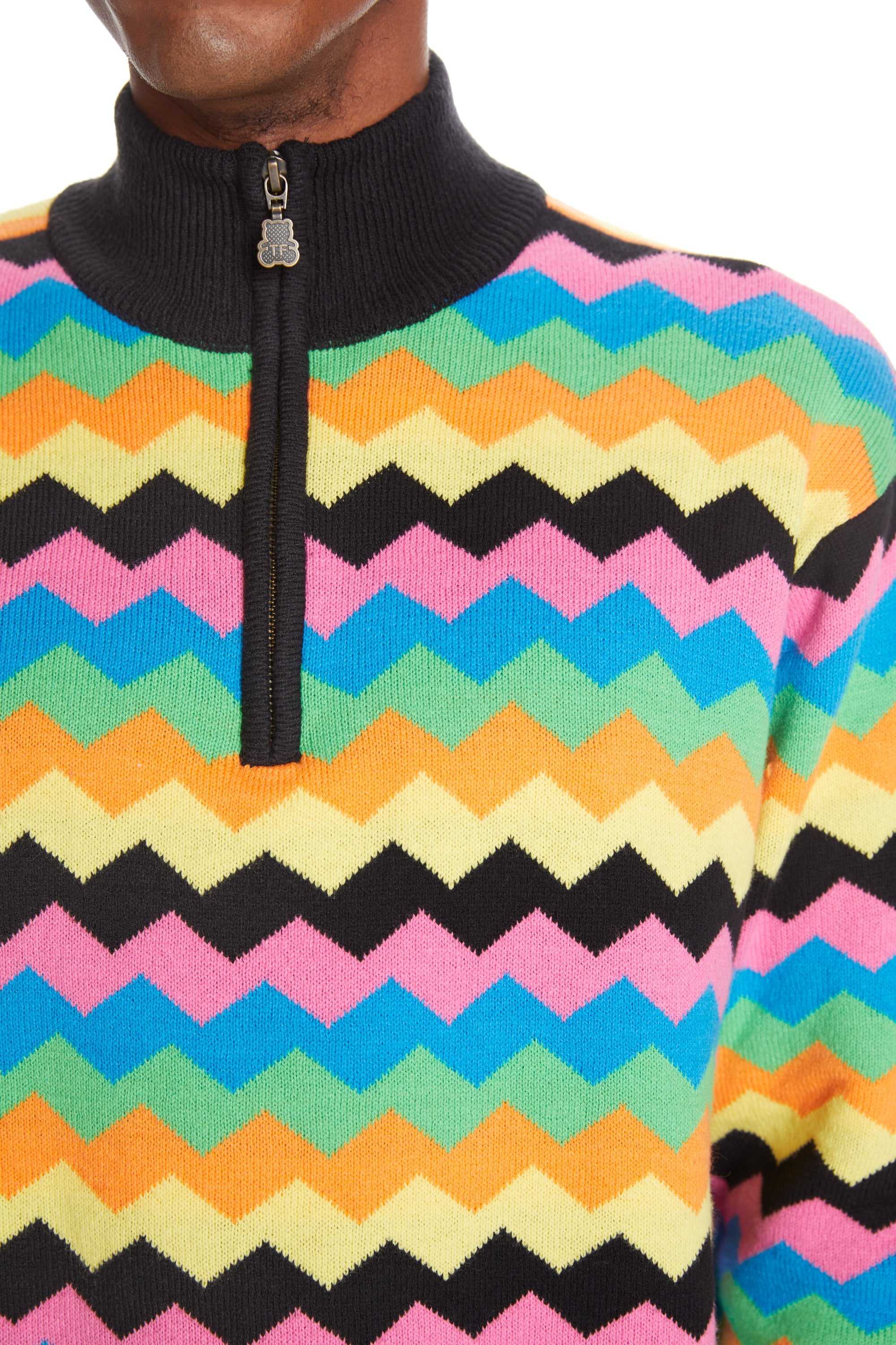 Black Teddy Fresh Zig Zag Quarter Zip Sweater | 9524IWXJU