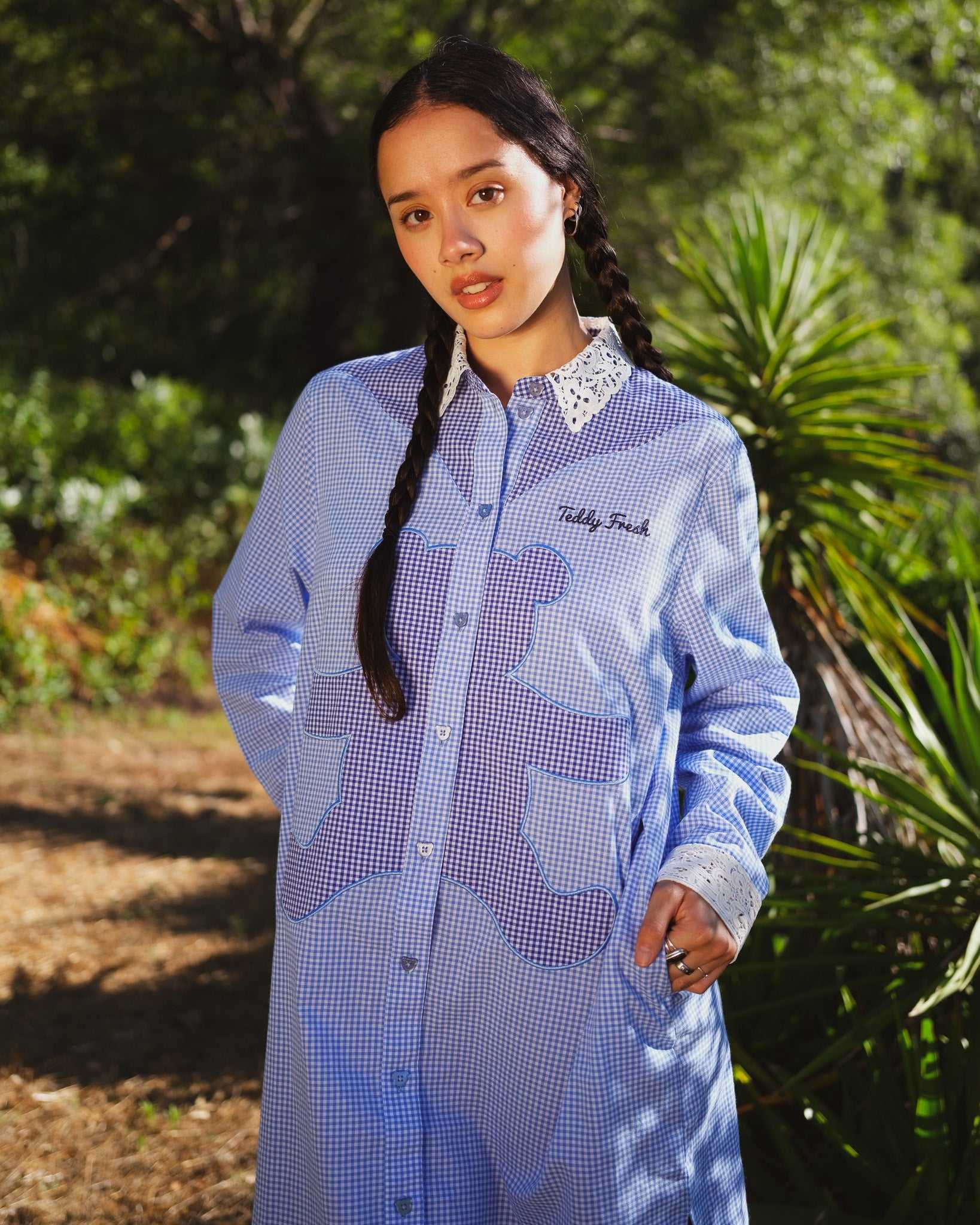 Blue Multi Teddy Fresh Gingham Bear Shirt Dress | 8916JCVIW