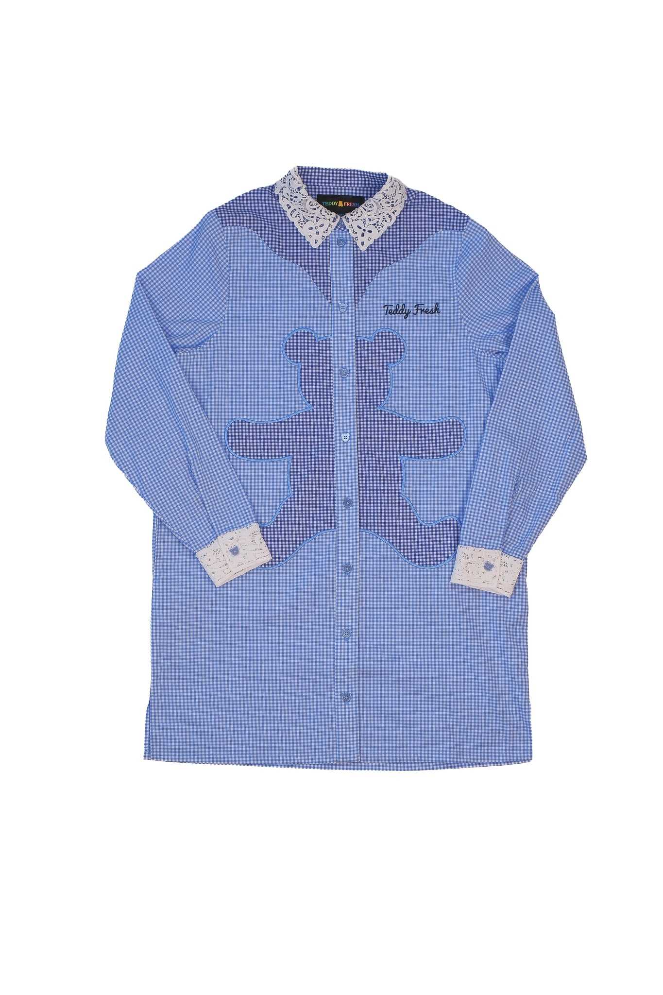 Blue Multi Teddy Fresh Gingham Bear Shirt Dress | 8916JCVIW