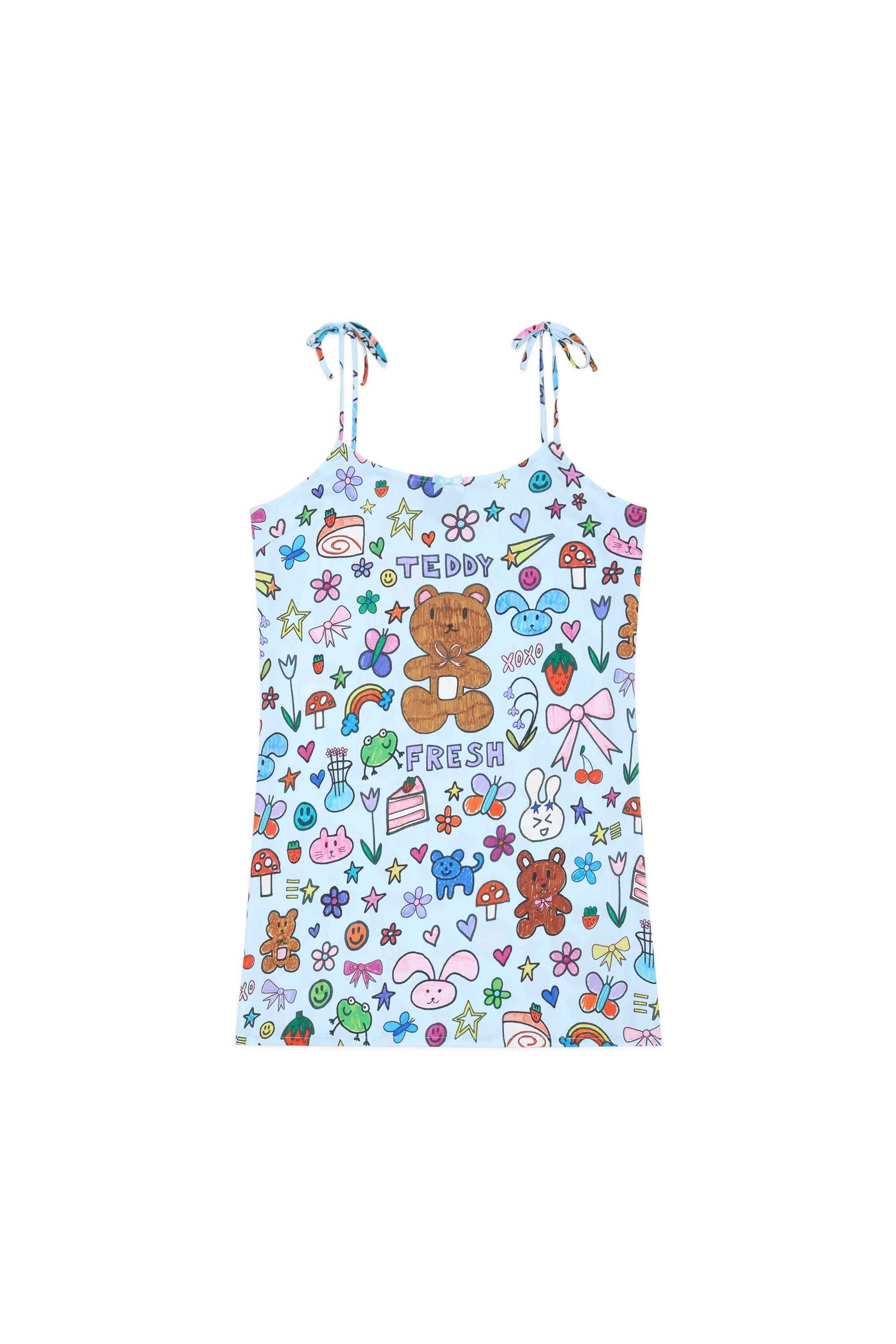 Blue Teddy Fresh TF x Blo_oberry Sketchbook Satin Dress | 9146WOQNX