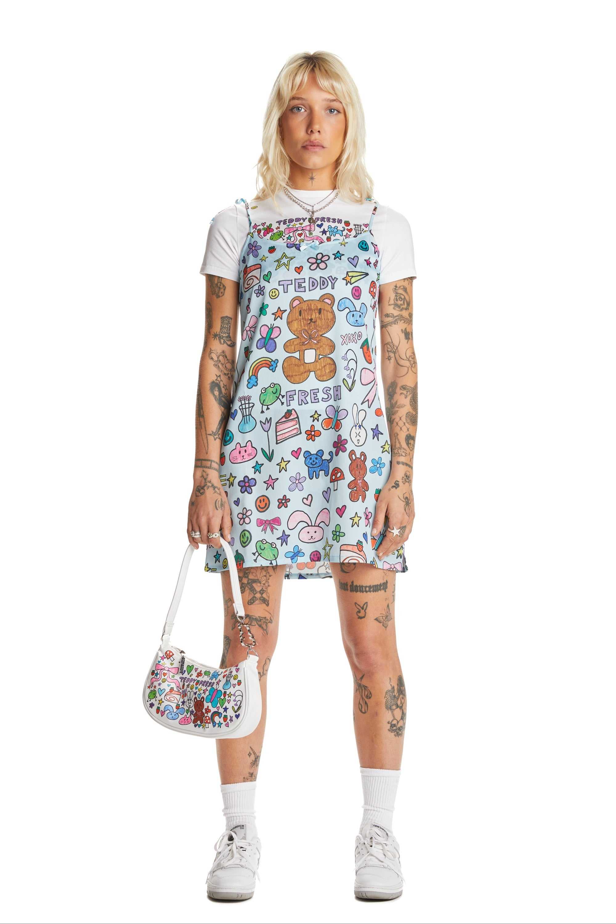 Blue Teddy Fresh TF x Blo_oberry Sketchbook Satin Dress | 9146WOQNX