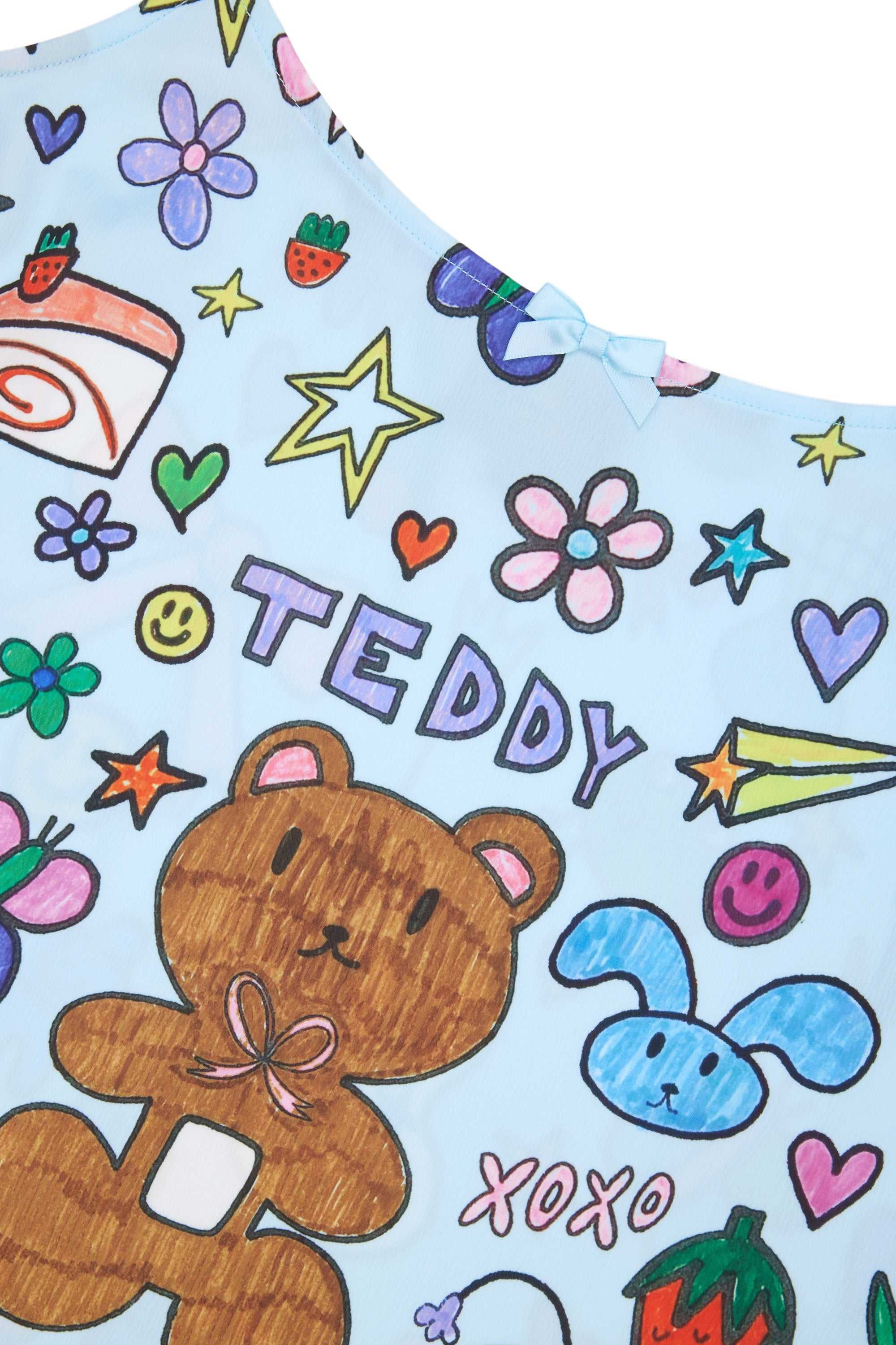 Blue Teddy Fresh TF x Blo_oberry Sketchbook Satin Dress | 9146WOQNX