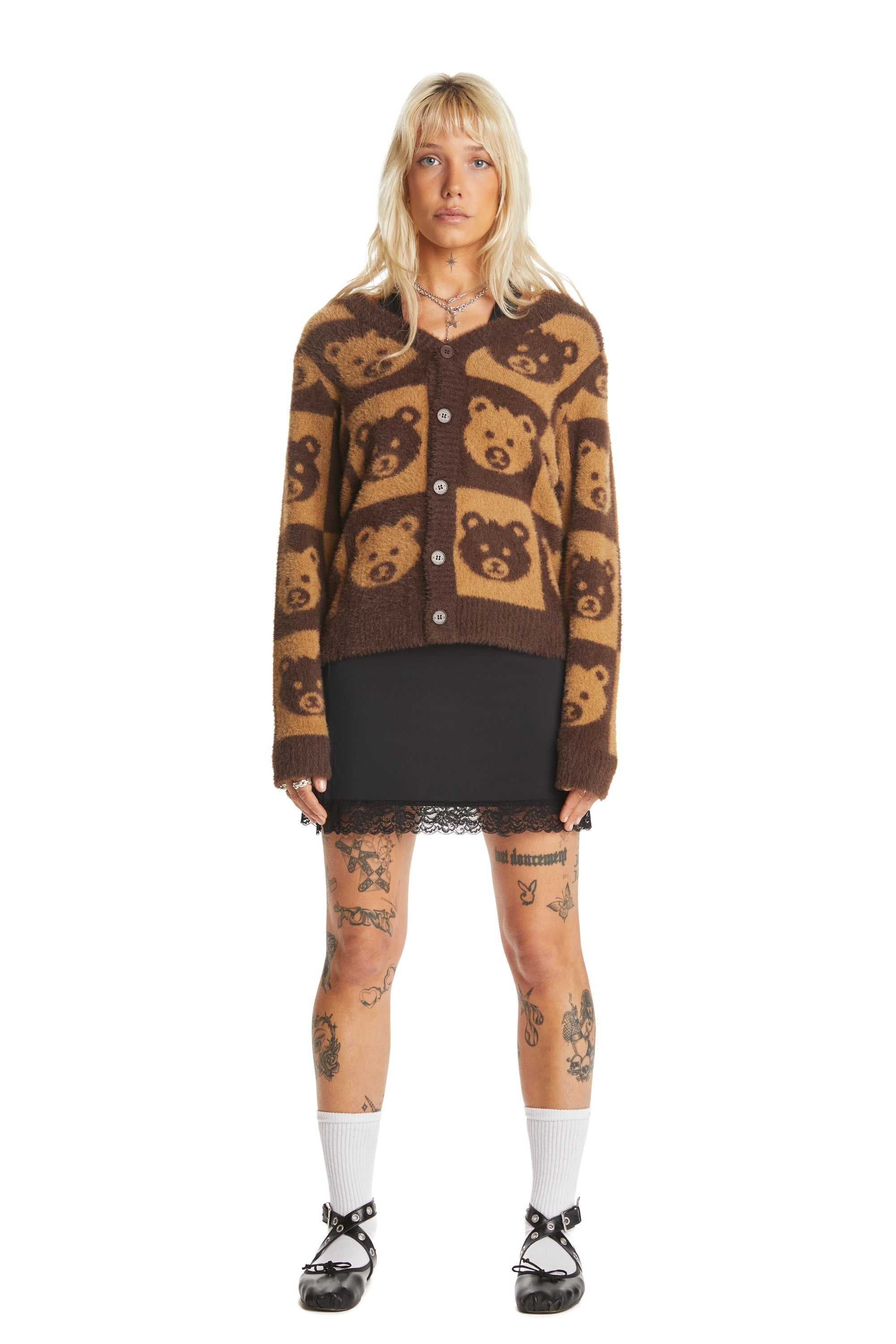 Brown Teddy Fresh Checkered Bear Cardigan | 0956IEYAR