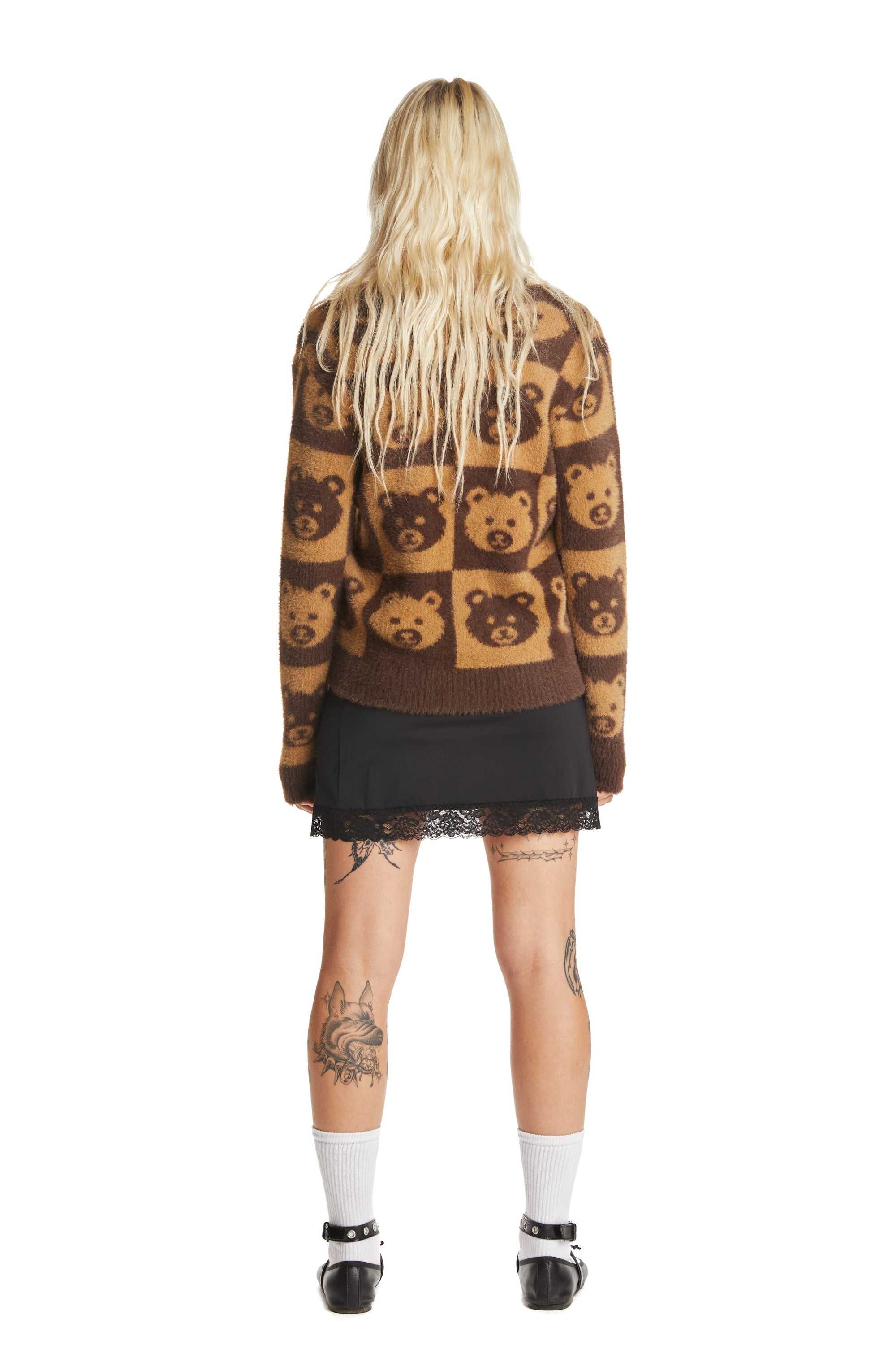 Brown Teddy Fresh Checkered Bear Cardigan | 0956IEYAR